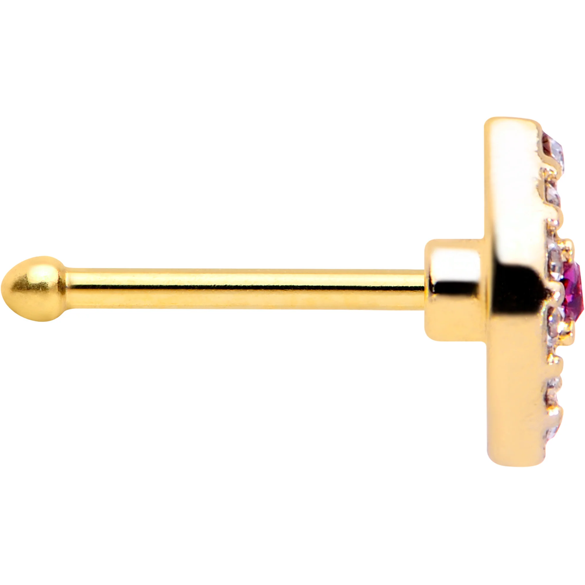 20G 1/4 Clear Pink Gem Gold Tone Open Eye Nose Bone - Image 3