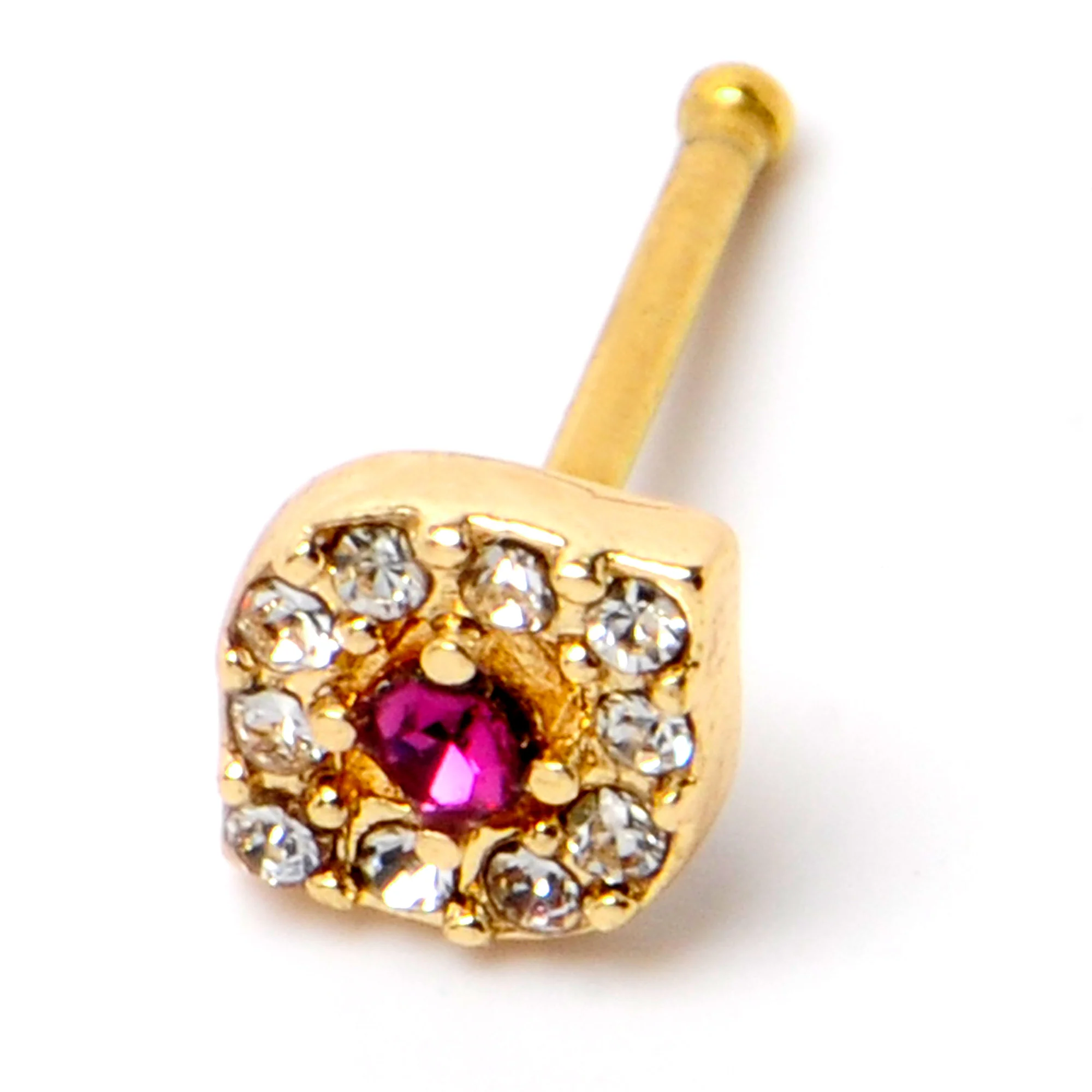 20G 1/4 Clear Pink Gem Gold Tone Open Eye Nose Bone - Image 5