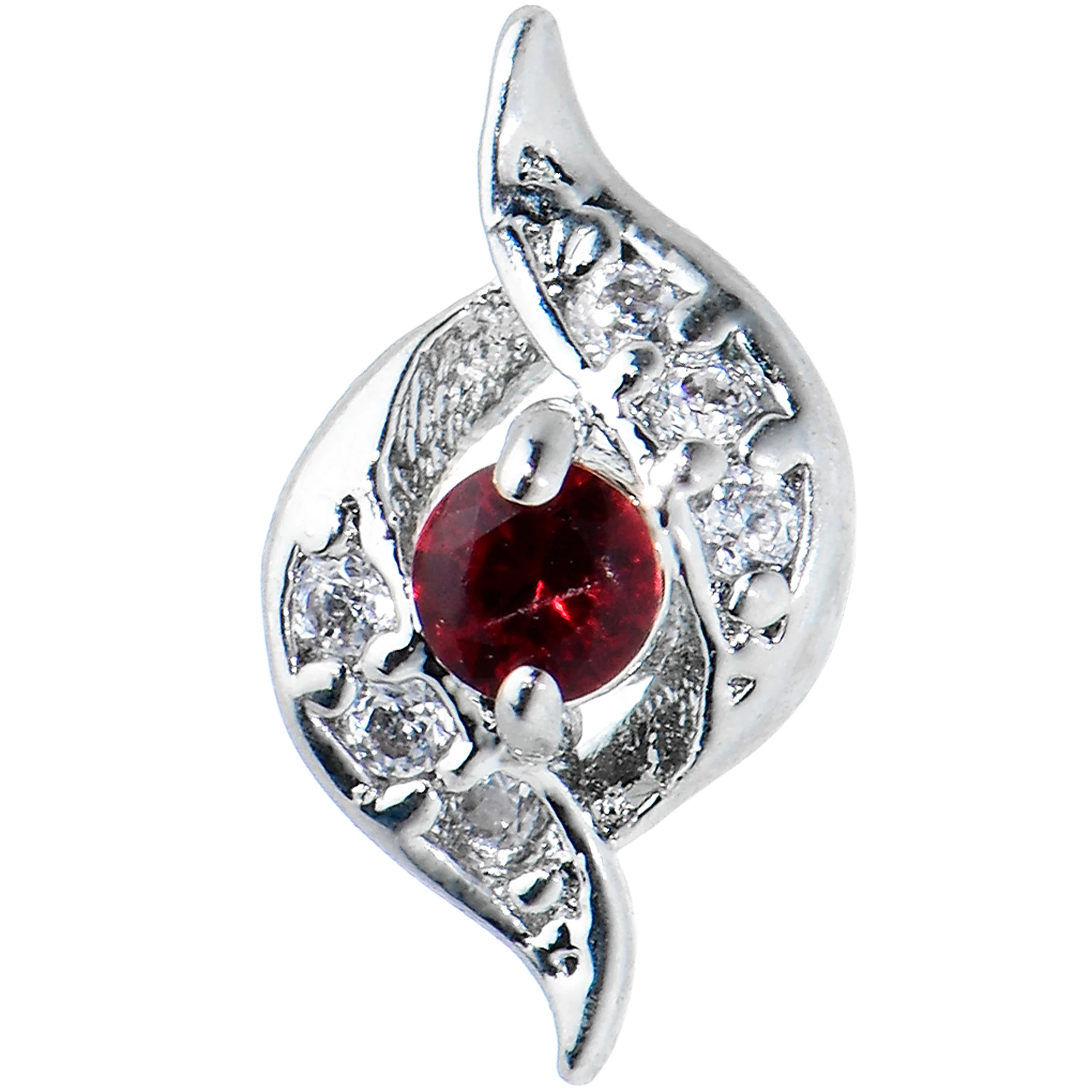 20G 1/4 Clear Red Gem Swirling Oval Nose Bone - Image 2