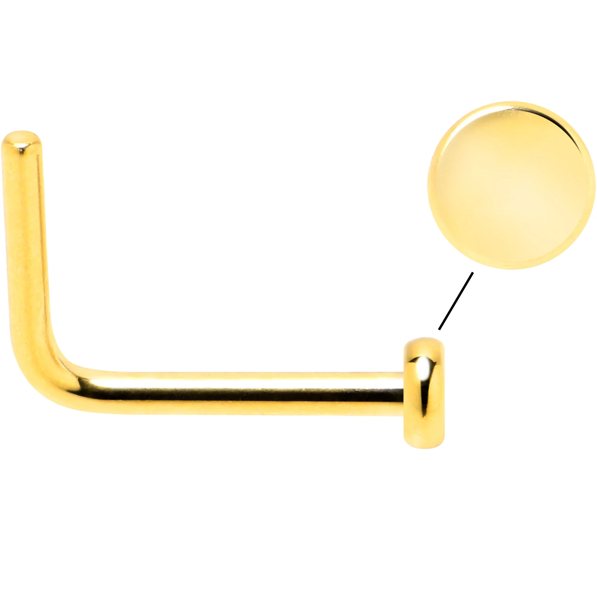 20G 1/4 Gold Tone ASTM F-136 Implant Grade Titanium 2mm Disc L Shape Nose Ring - Image 3