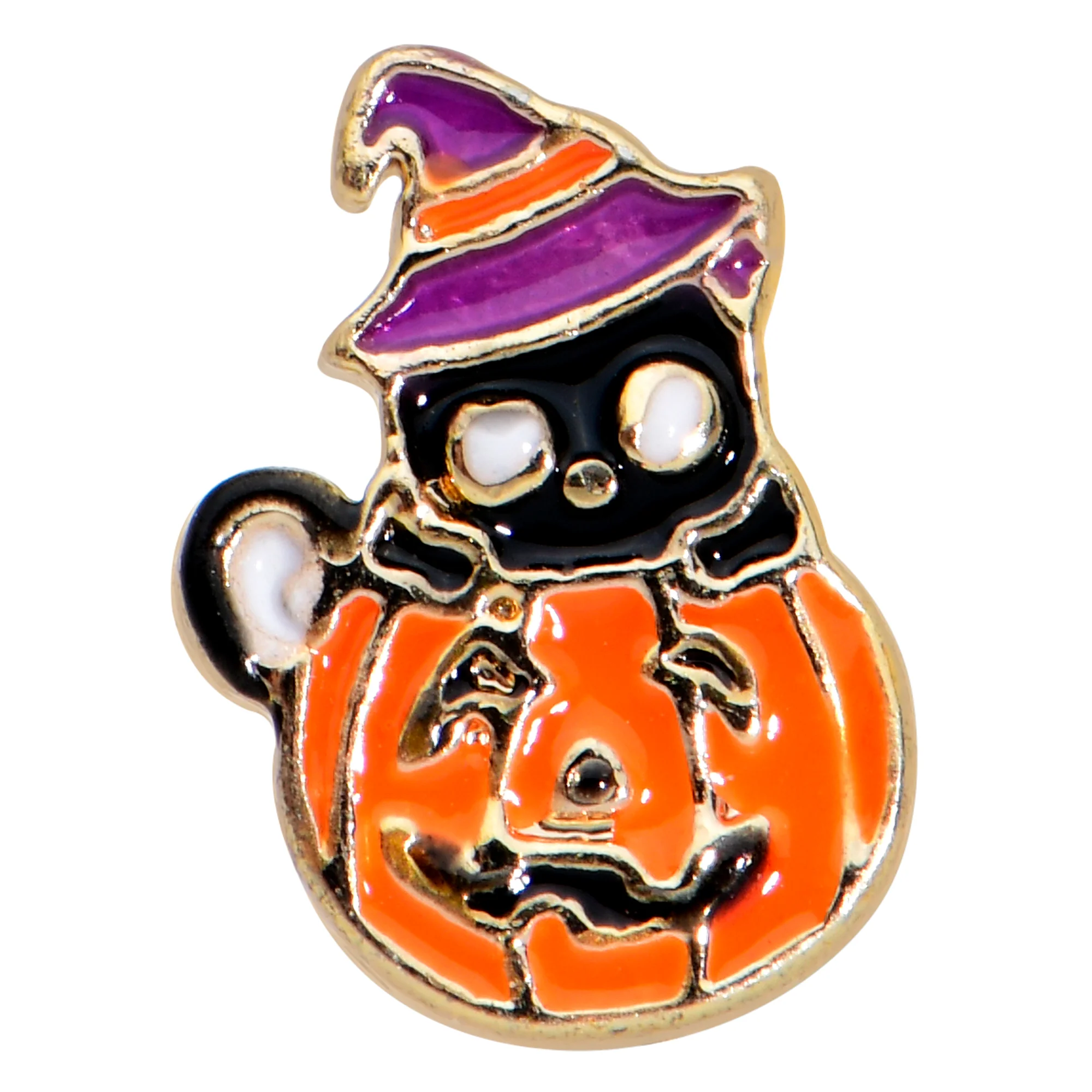 20G 1/4 Gold Tone Pumpkin Black Cat Witch Halloween Nose Bone - Image 2