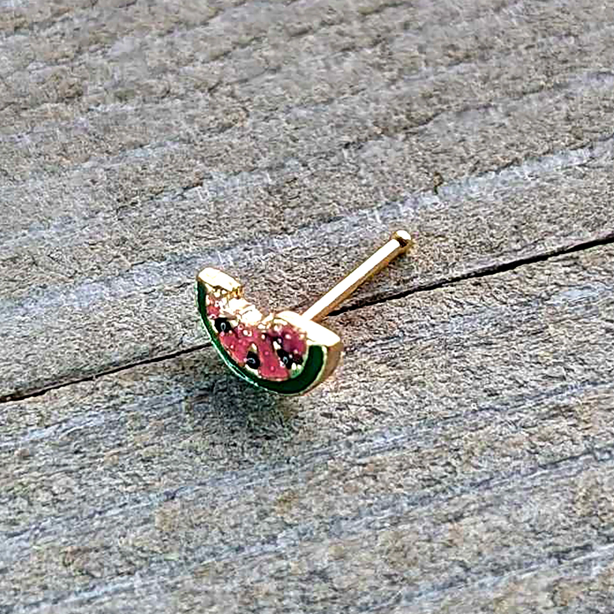 20G 1/4 Gold Tone Watermelon Bite Nose Bone - Image 7