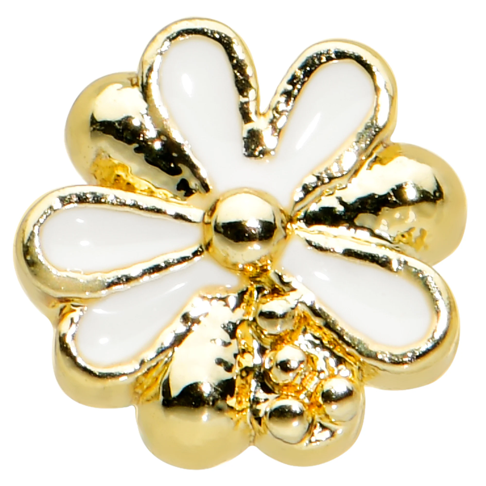 20G 1/4 Gold Tone White Texture Daisy Flower Nose Bone - Image 2