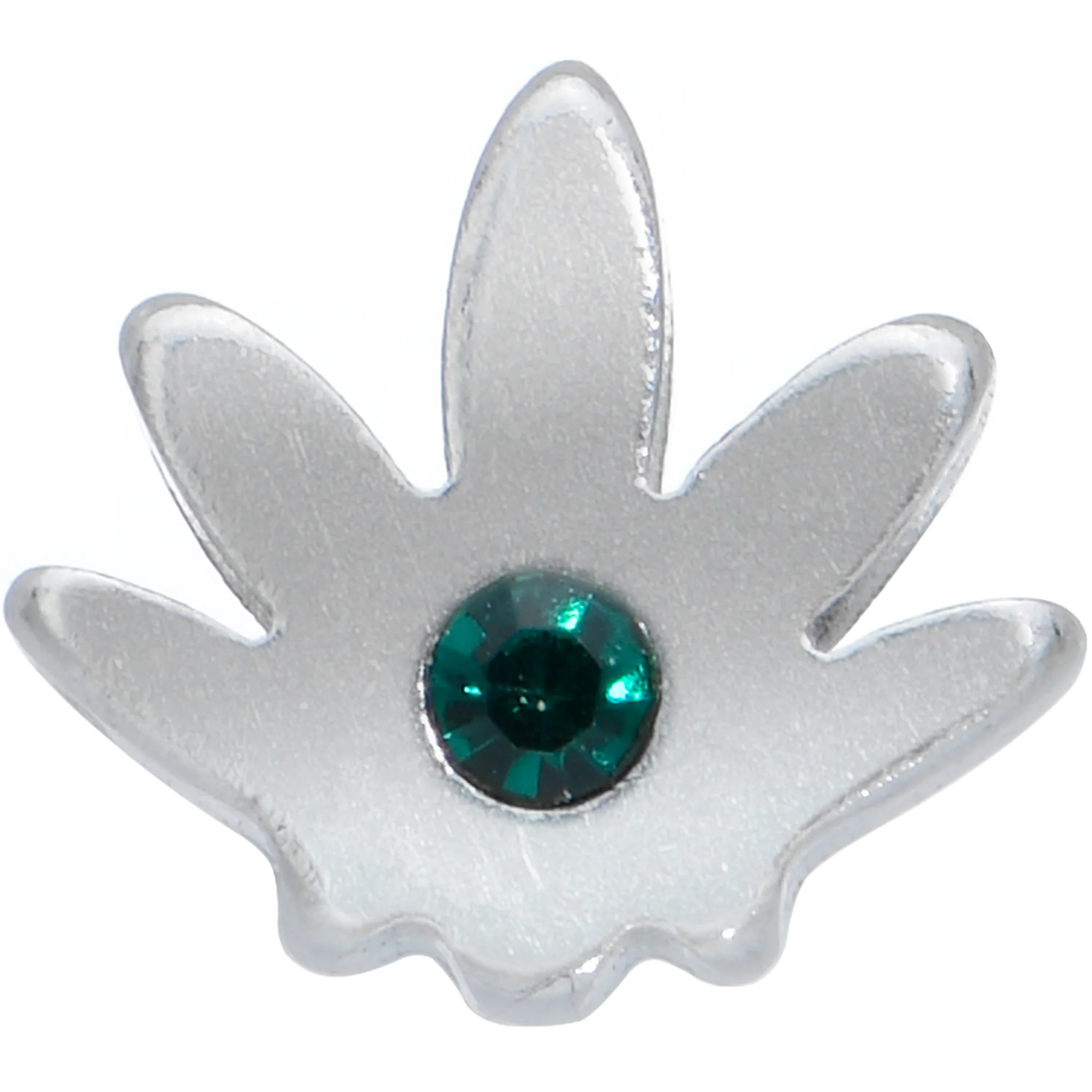 20G 1/4 Green CZ Gem Simple Pot Leaf L Shape Nose Ring - Image 2
