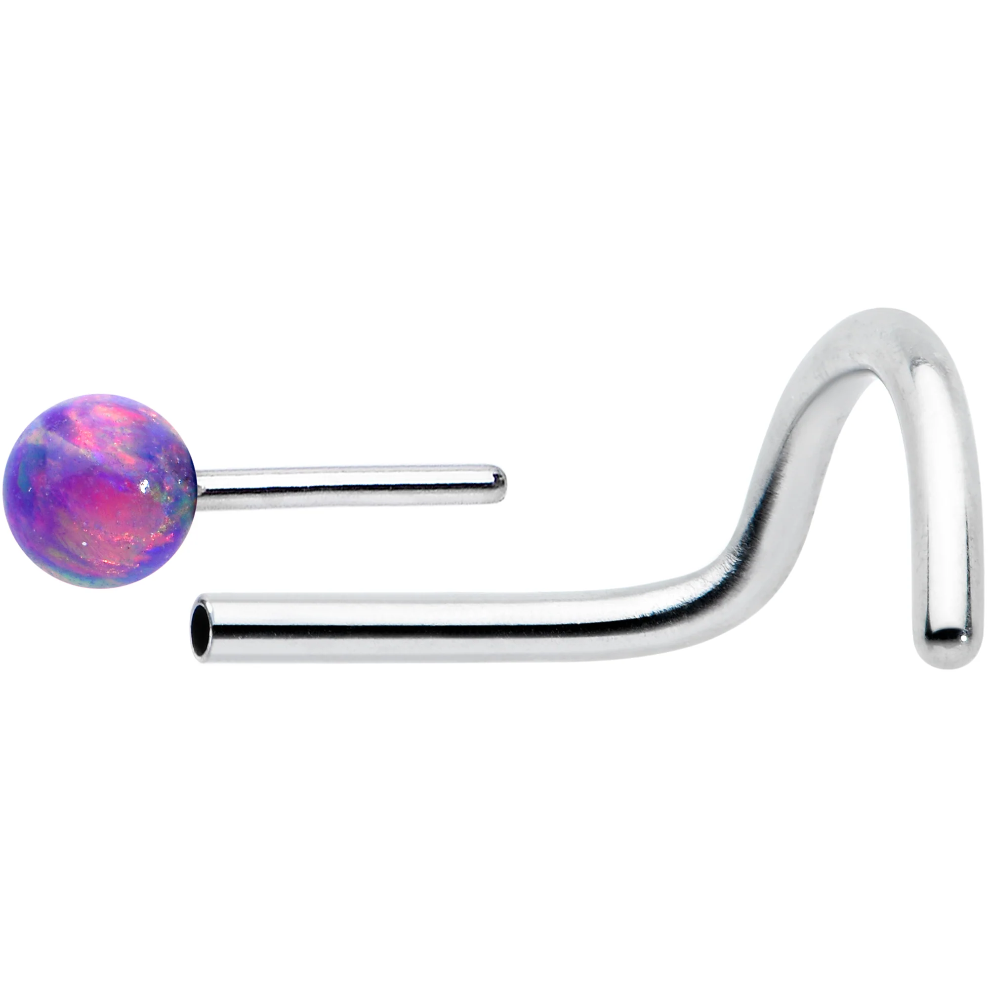 20G 1/4 Purple Synth Opal G23 Titanium Threadless Left Nose Screw - Image 7