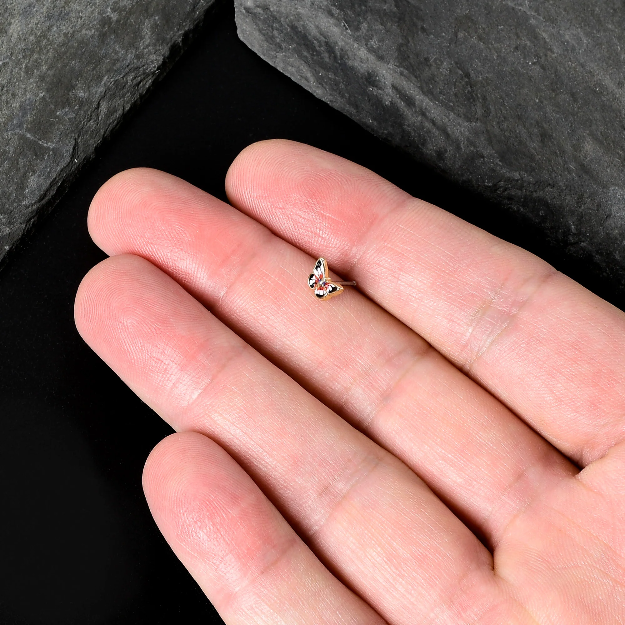 20G 1/4 Red Blue White Butterfly Nose Bone - Image 8