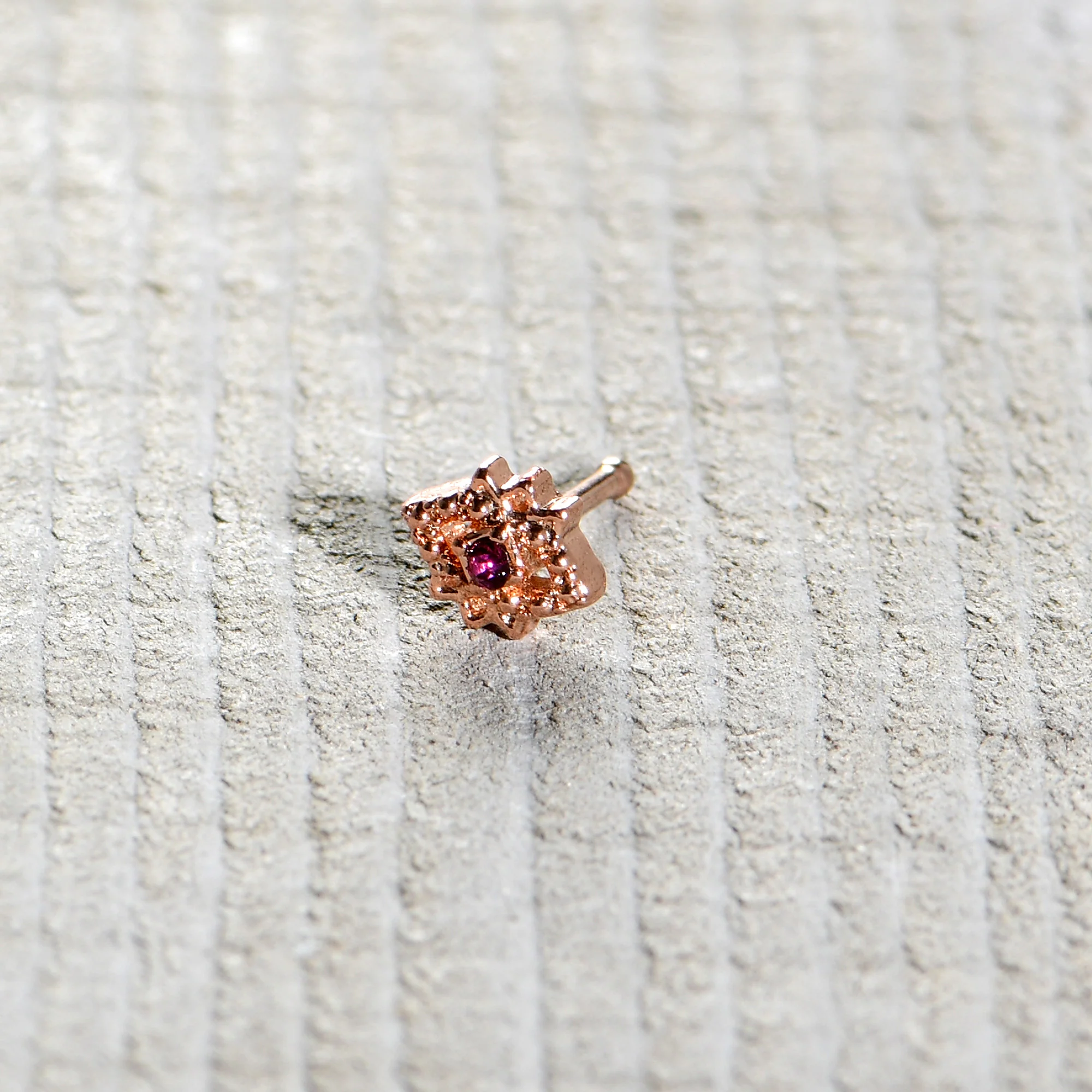 20G 1/4 Red Gem Rose Gold Tone Octogram Star Nose Bone - Image 7