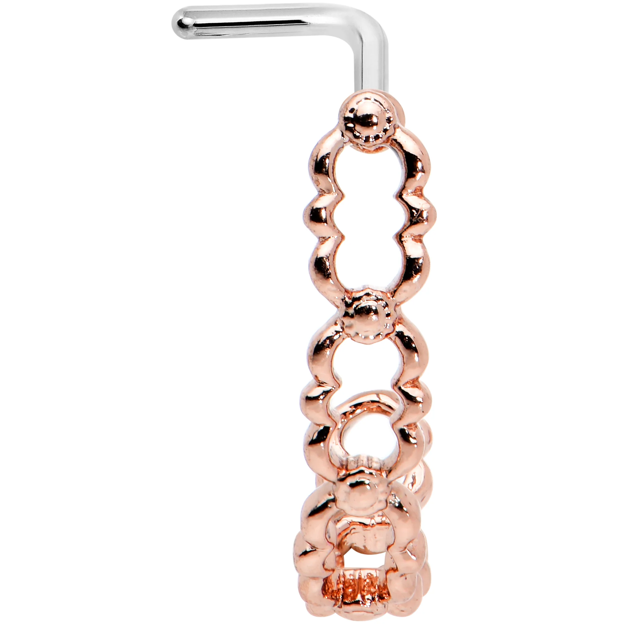 20G 1/4 Rose Gold Tone All Linked Up Faux Hoop L Shape Nose Ring - Image 2
