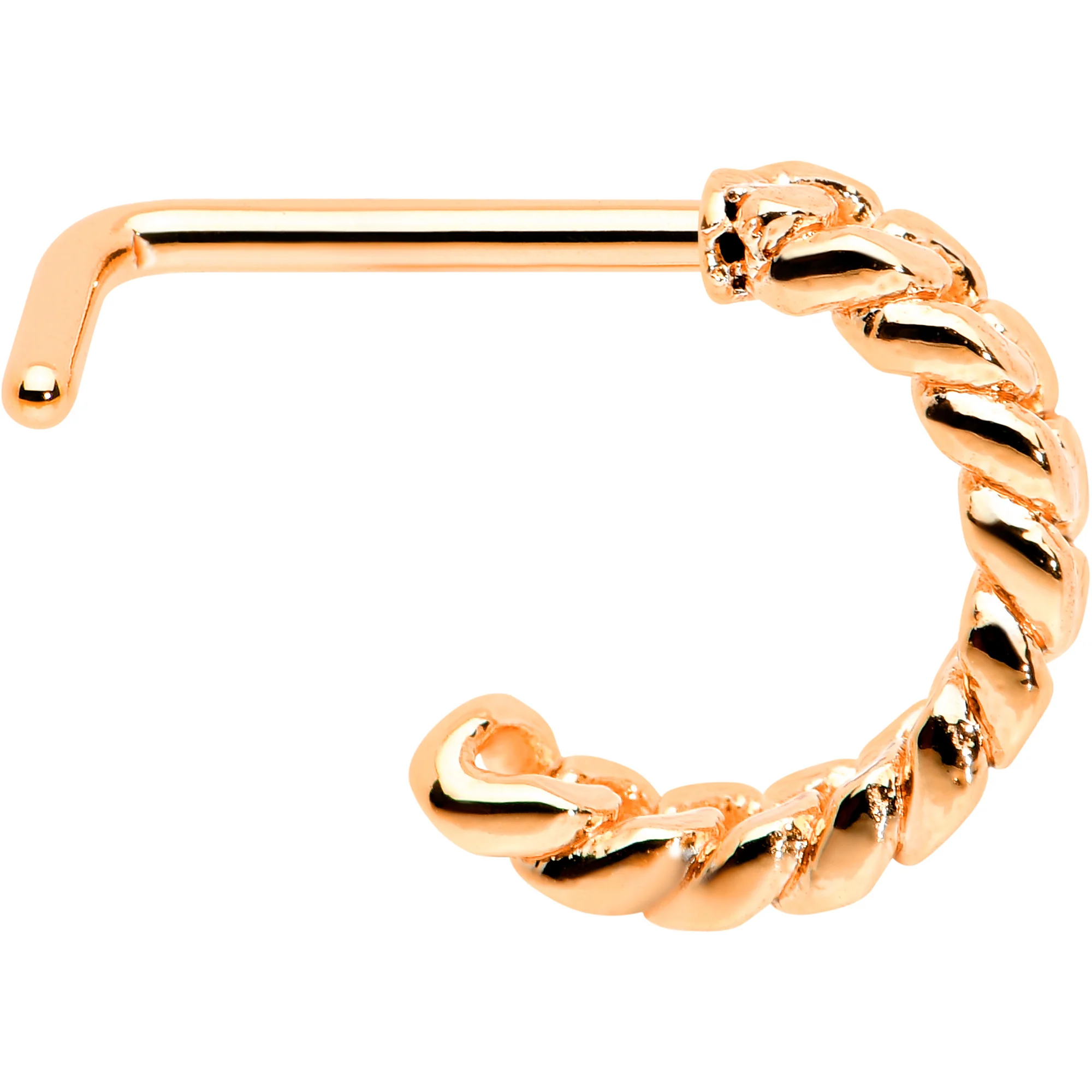20G 1/4 Rose Gold Tone Loving Links Faux Hoop L Shaped Nose Ring - Image 3