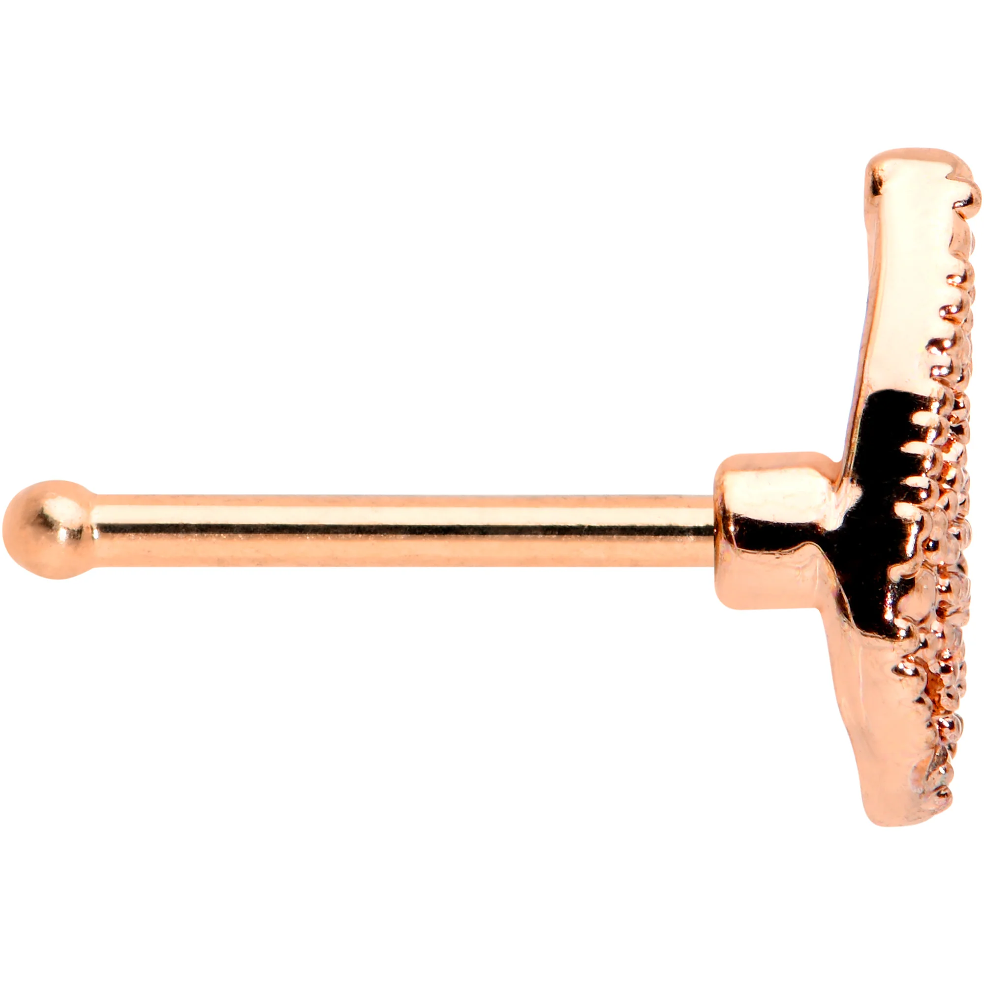 20G 1/4 Rose Gold tone Textured Butterfly Wing Nose Bone - Image 3