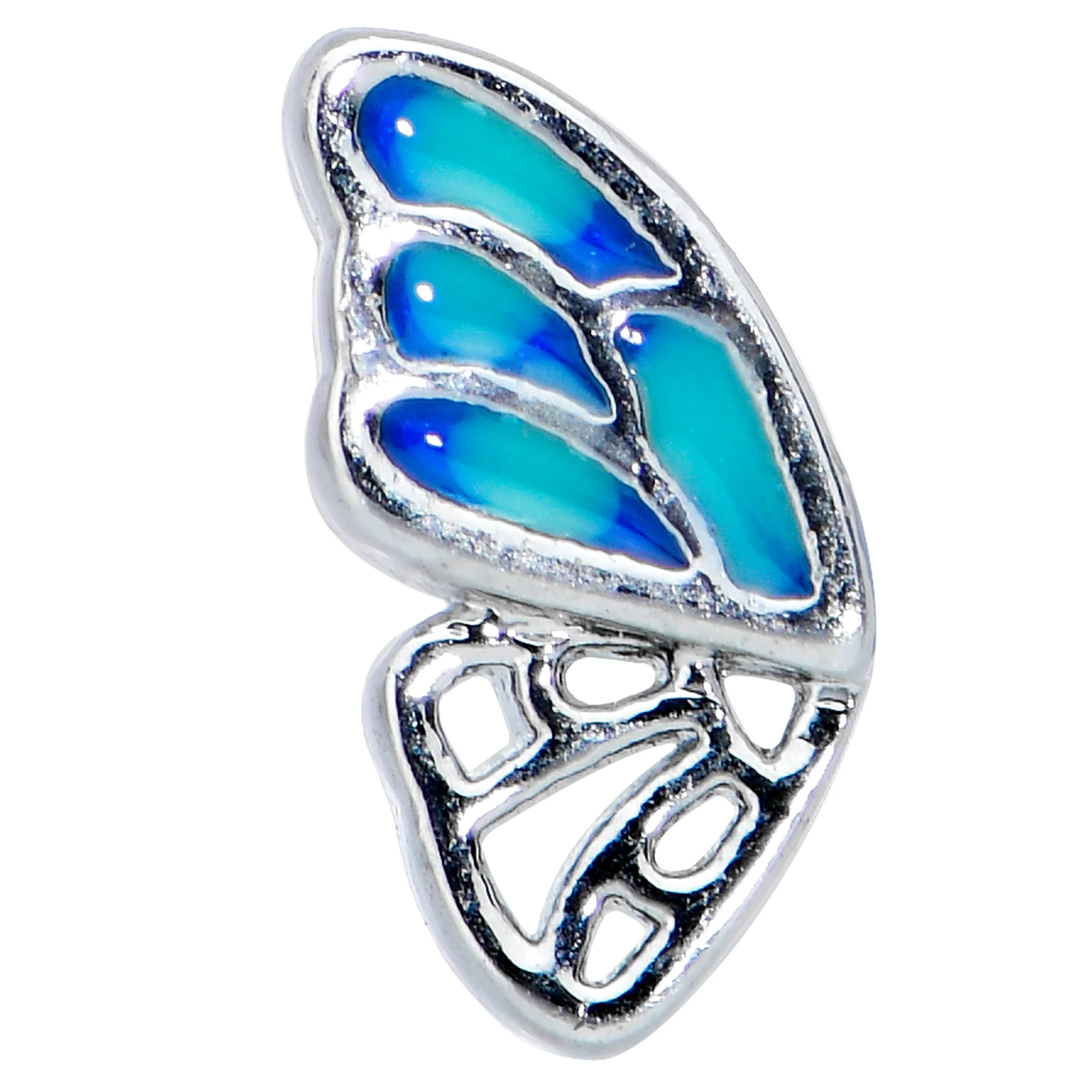 20G 1/4 Simple Blue Butterfly Wing Nose Bone - Image 2