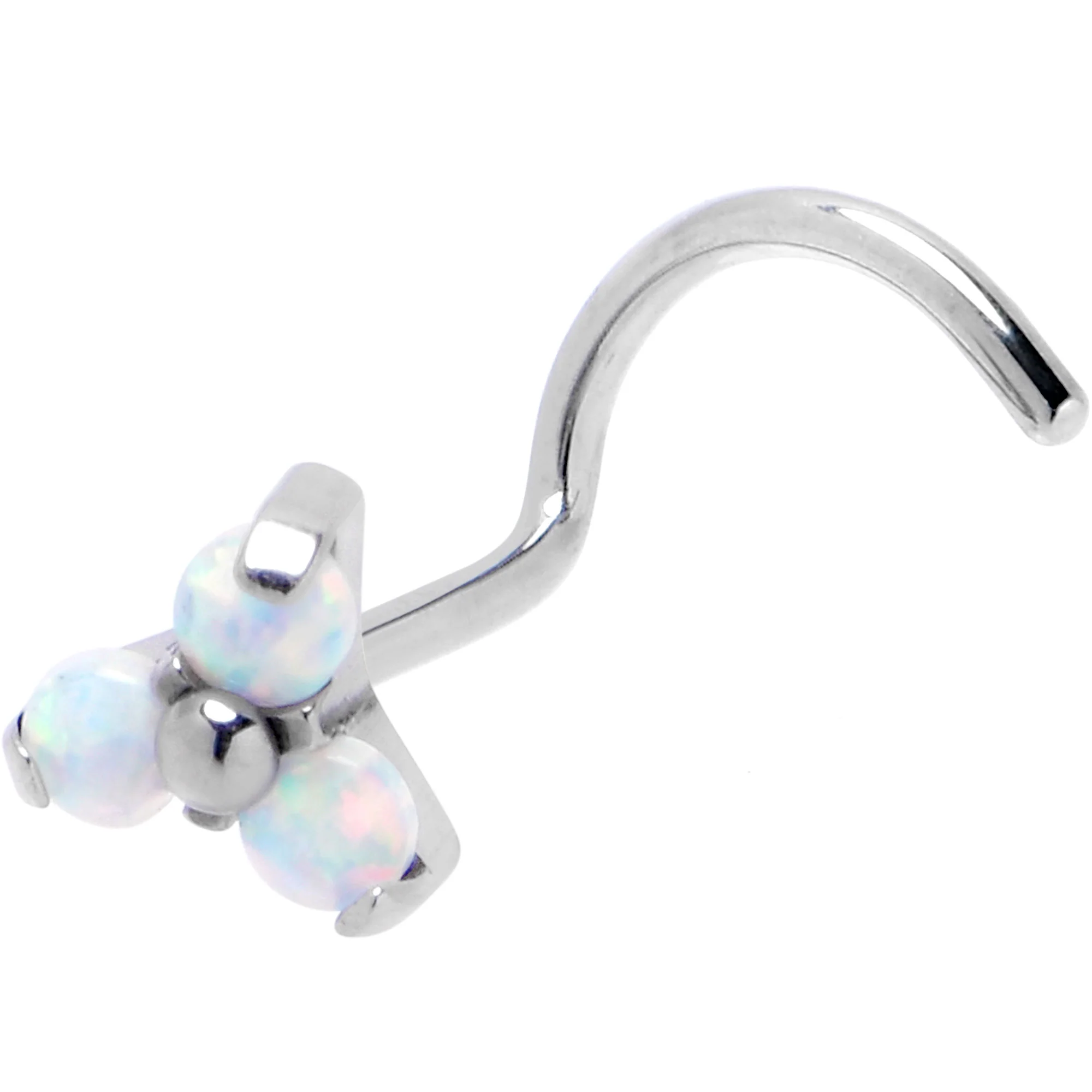 20G 1/4 White Synthetic Opal ASTM F-136 Implant Grade Titanium Threadless Left Nose Screw - Image 2