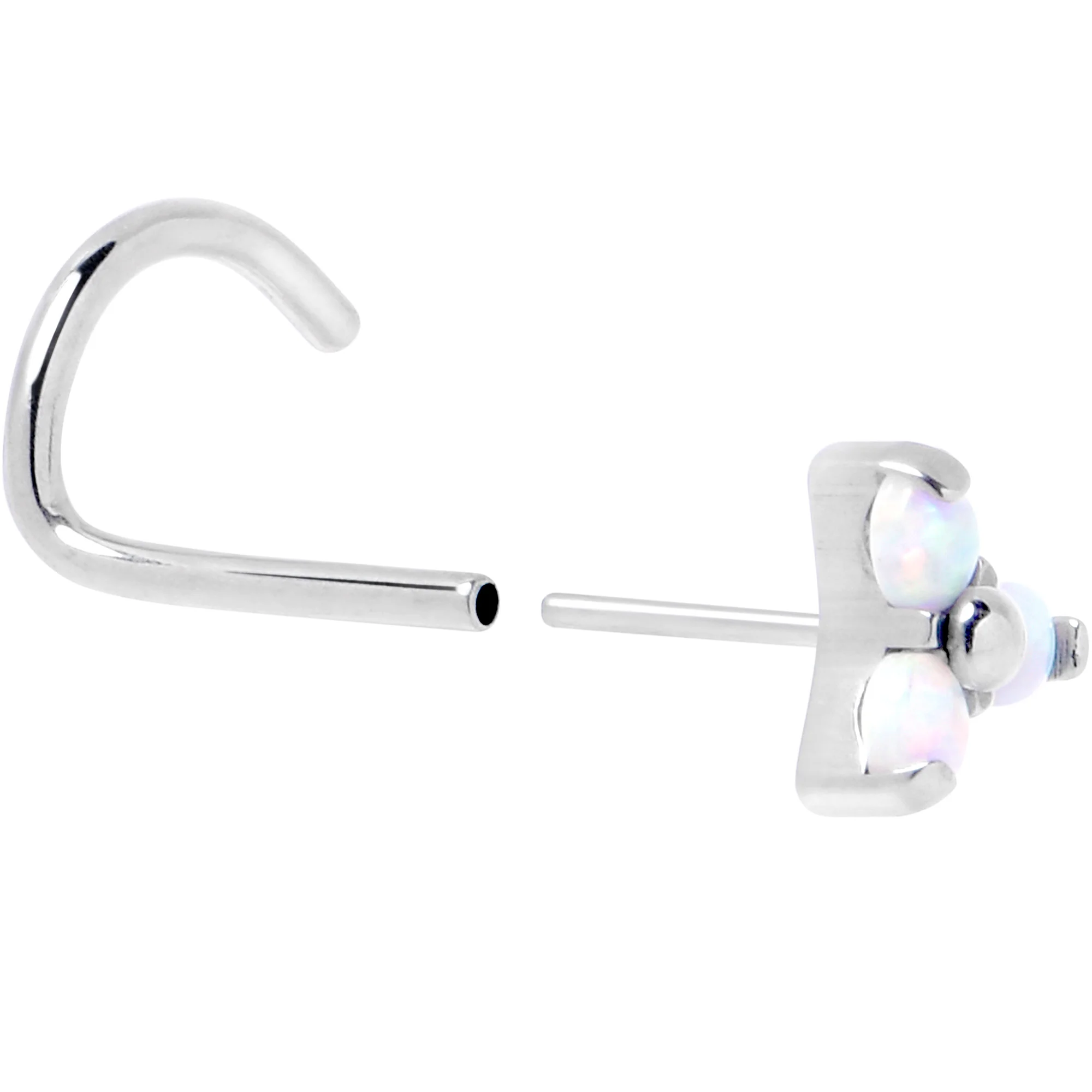 20G 1/4 White Synthetic Opal ASTM F-136 Implant Grade Titanium Threadless Left Nose Screw - Image 4