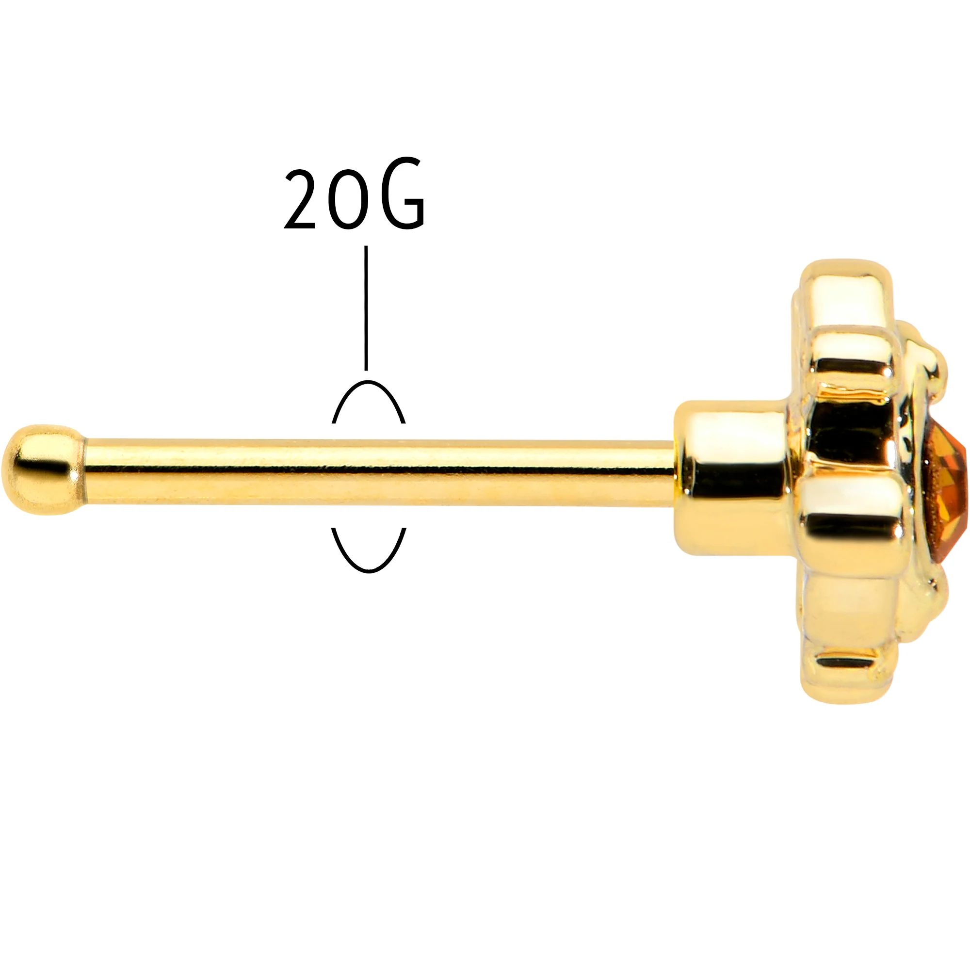 20G 1/4 Yellow Gem Gold Tone Duet Scroll Nose Bone - Image 5