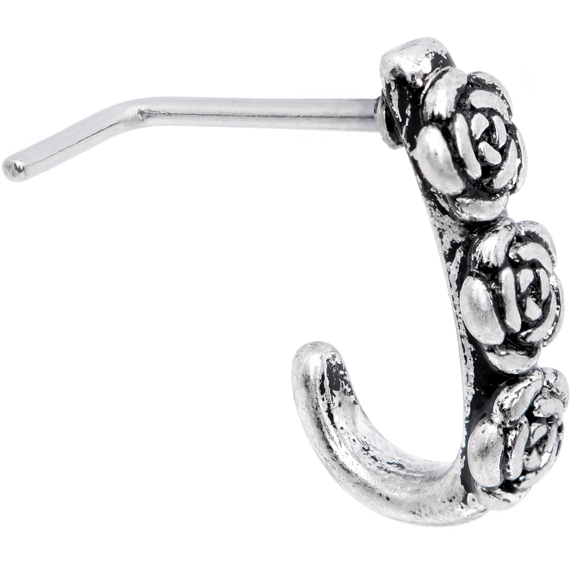 20G Ring of Roses Faux Hoop L Shaped Nose Ring - Image 2
