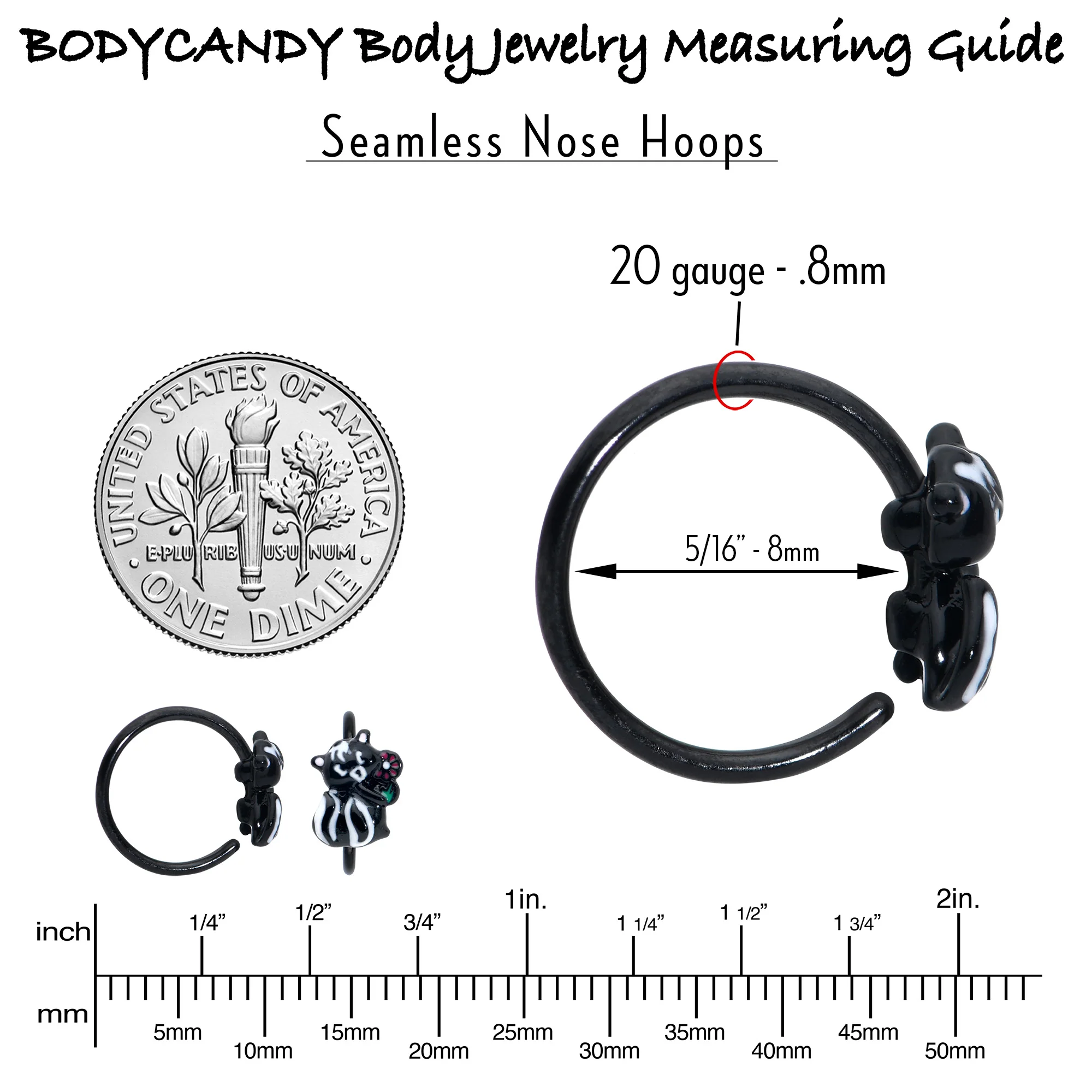 20G 5/16 Black Funky Skunk Nose Hoop - Image 7