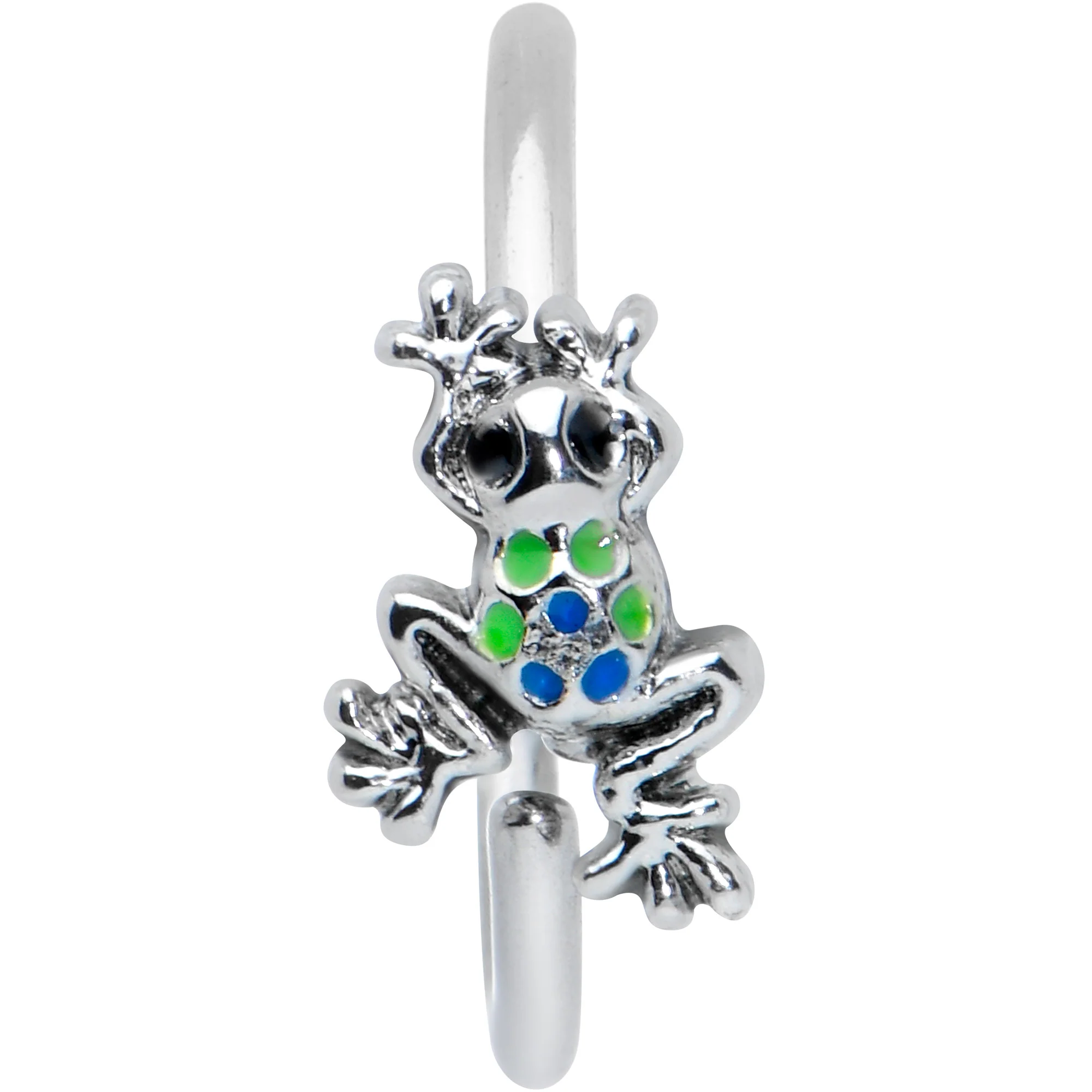 20G 5/16 Black Gem Polka Dot Blue Green Frog Nose Hoop - Image 2