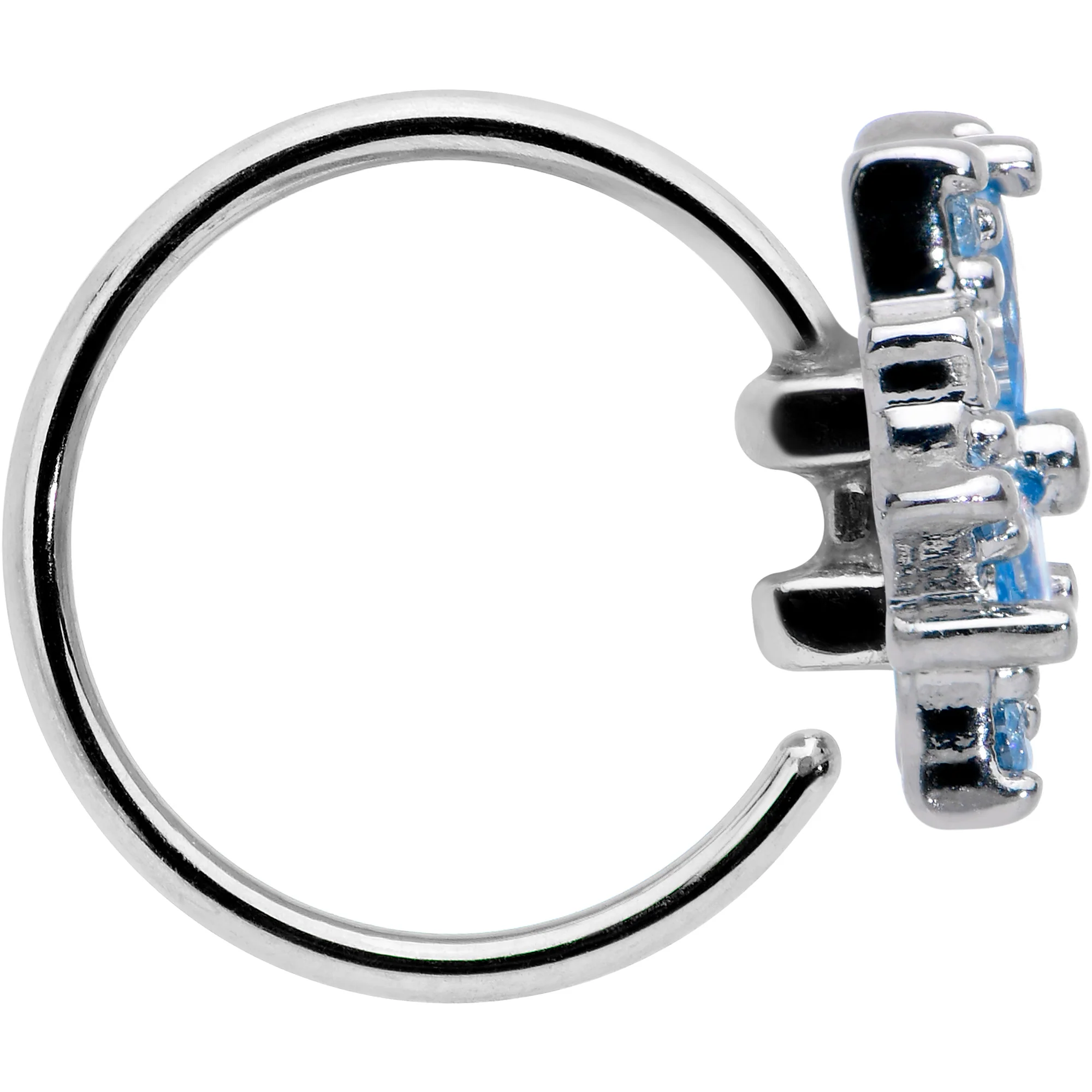 20G 5/16 Blue CZ Gem Snowflake Style Nose Hoop - Image 3