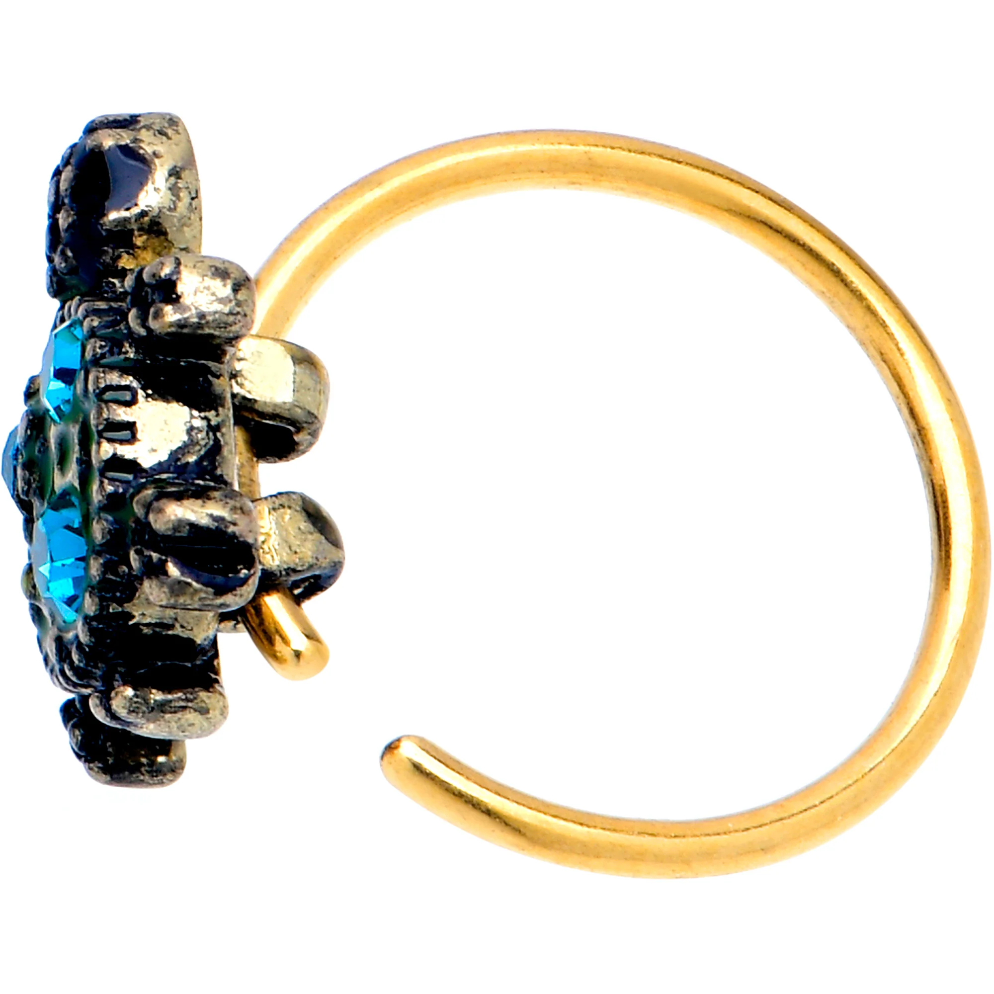 20G 5/16 Blue Gem Gold Tone Sweet Sea Turtle Nose Hoop - Image 3