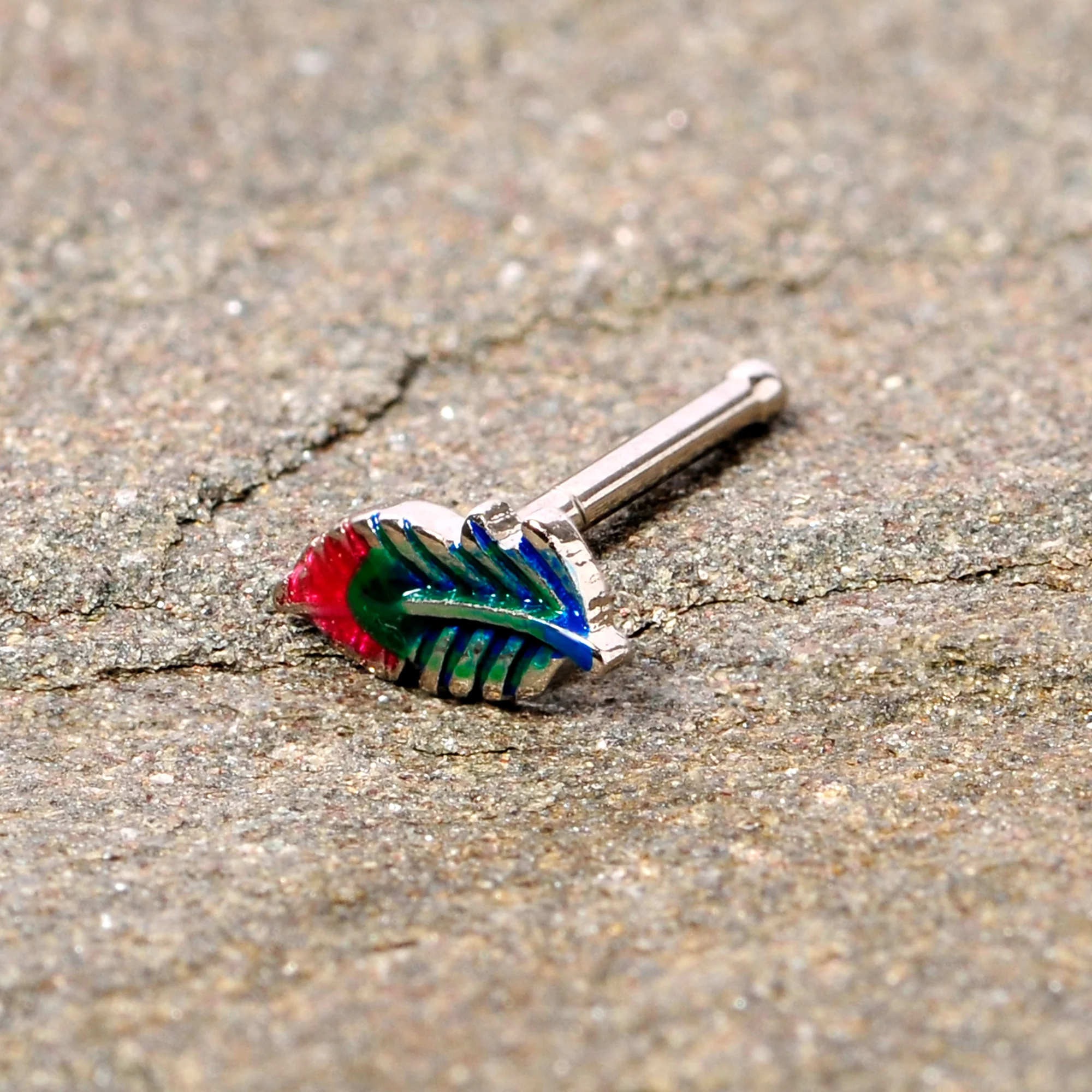 20G 5/16 Blue Green Red Feather Nose Bone - Image 8