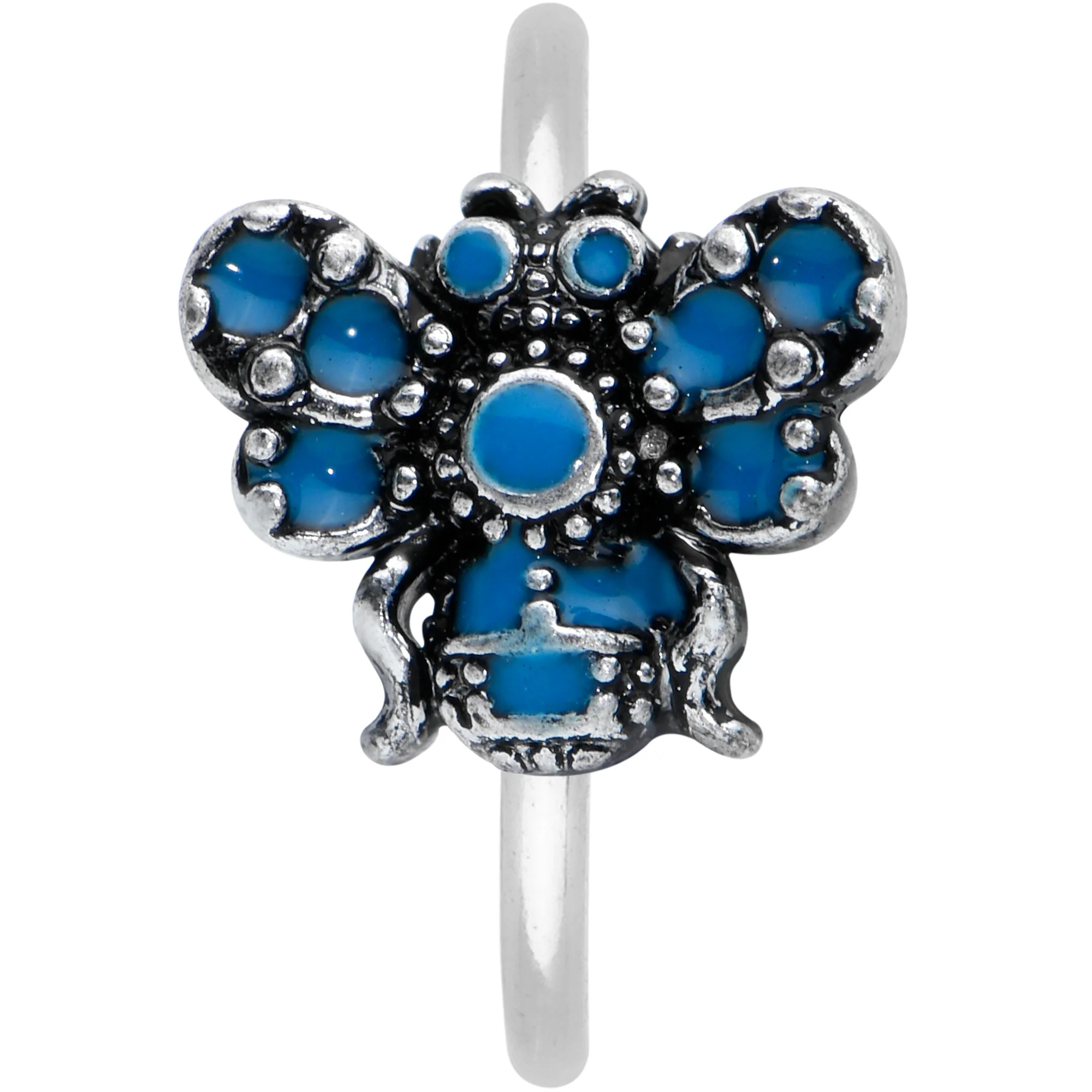 20G 5/16 Blue Textured Butterfly Nose Hoop - Image 2