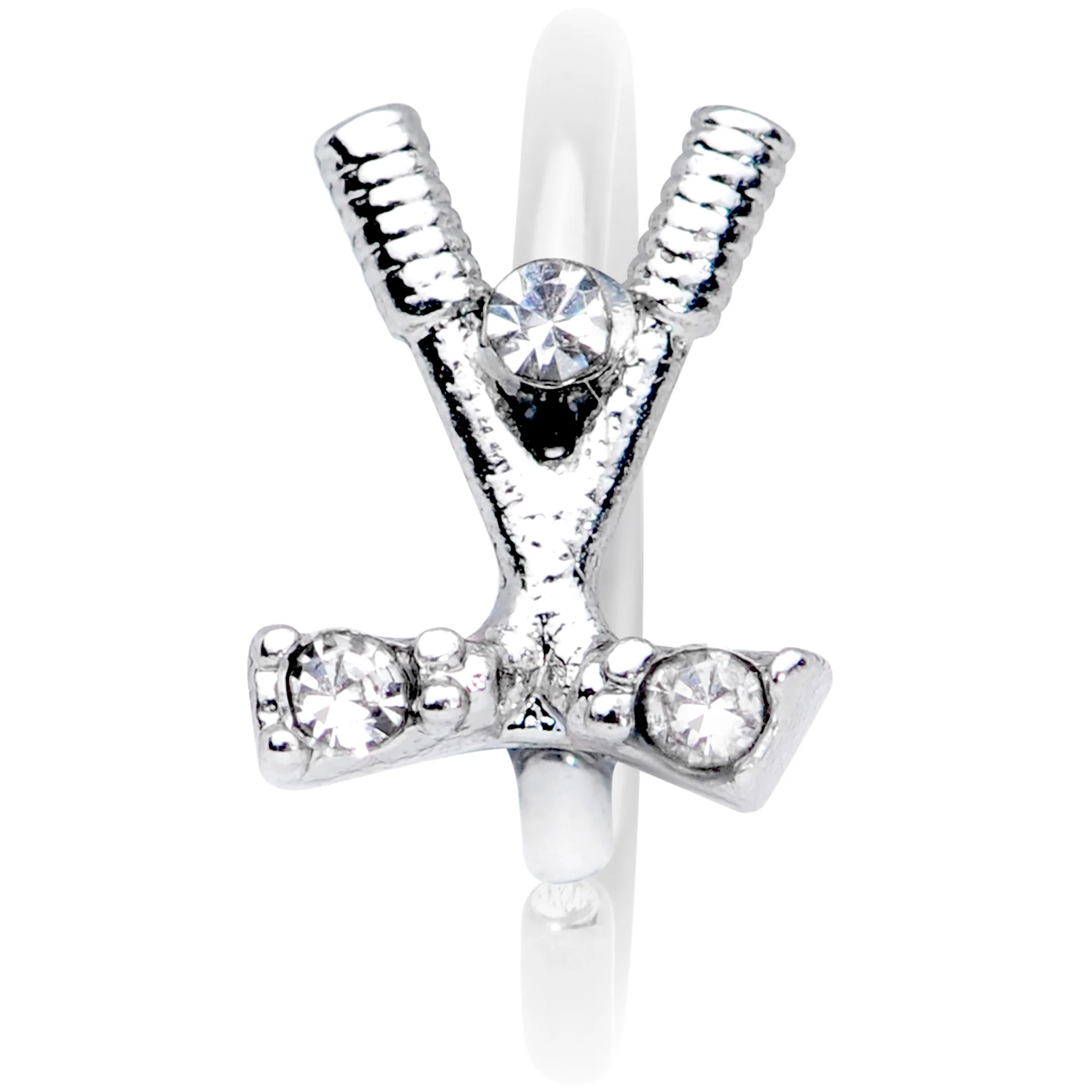 20G 5/16 Clear CZ Gem Crossed Golf Clubs Nose Hoop - Image 3
