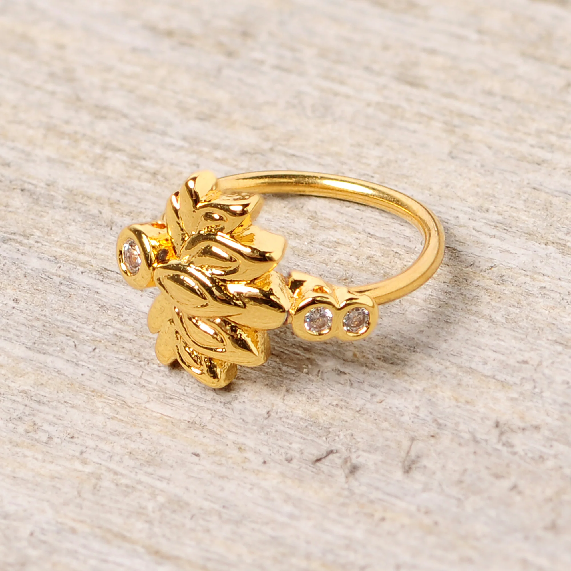 20G 5/16 Clear CZ Gem Gold Tone Lotus Flower Nose Hoop - Image 4
