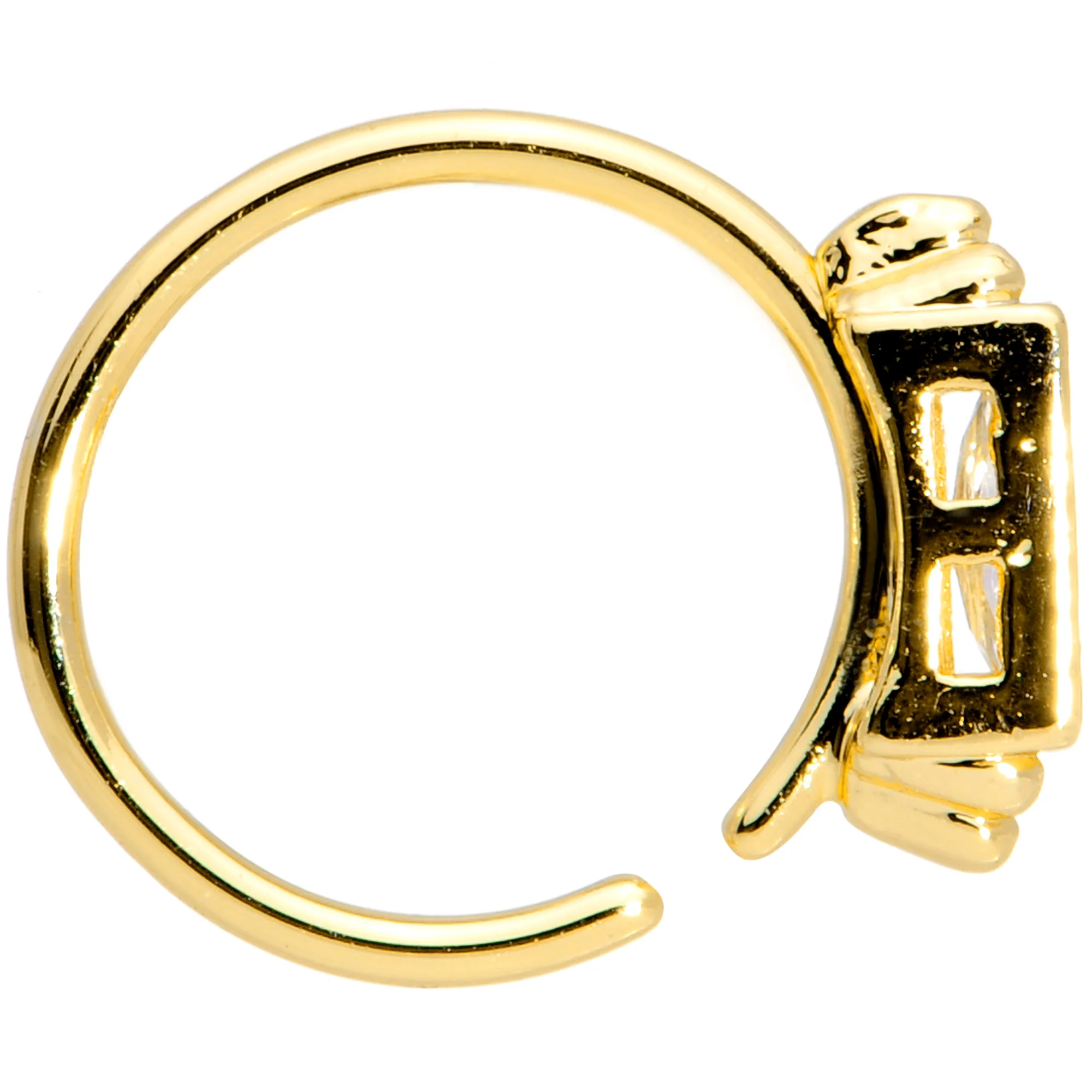 20G 5/16 Clear CZ Gem Gold Tone Rectangle Nose Hoop - Image 3