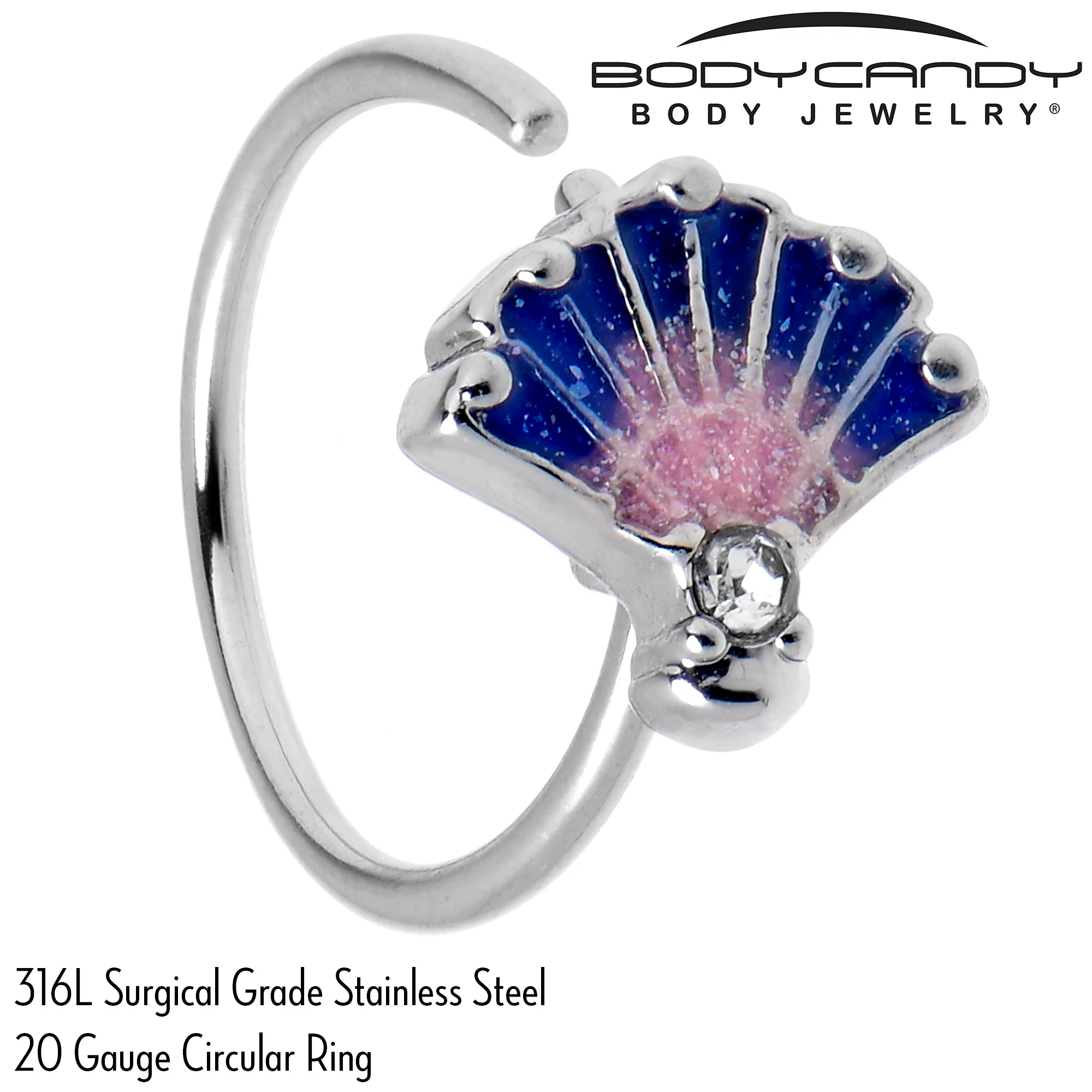 20G 5/16 Clear CZ Gem Mesmerizing Ocean Sea Shell Magic Nose Hoop - Image 3