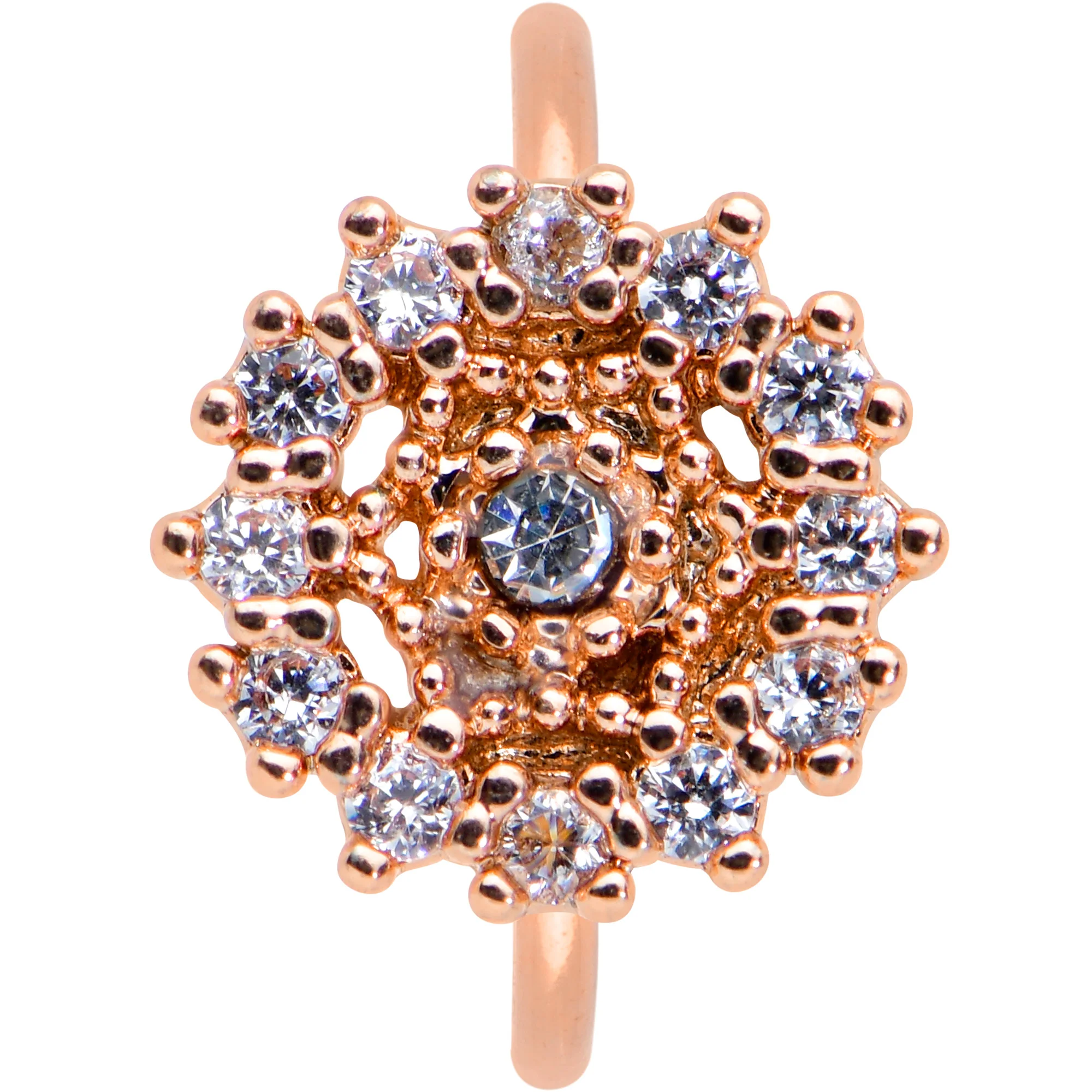 20G 5/16 Clear CZ Gem Rose Gold Tone Geometric Web Nose Hoop - Image 2