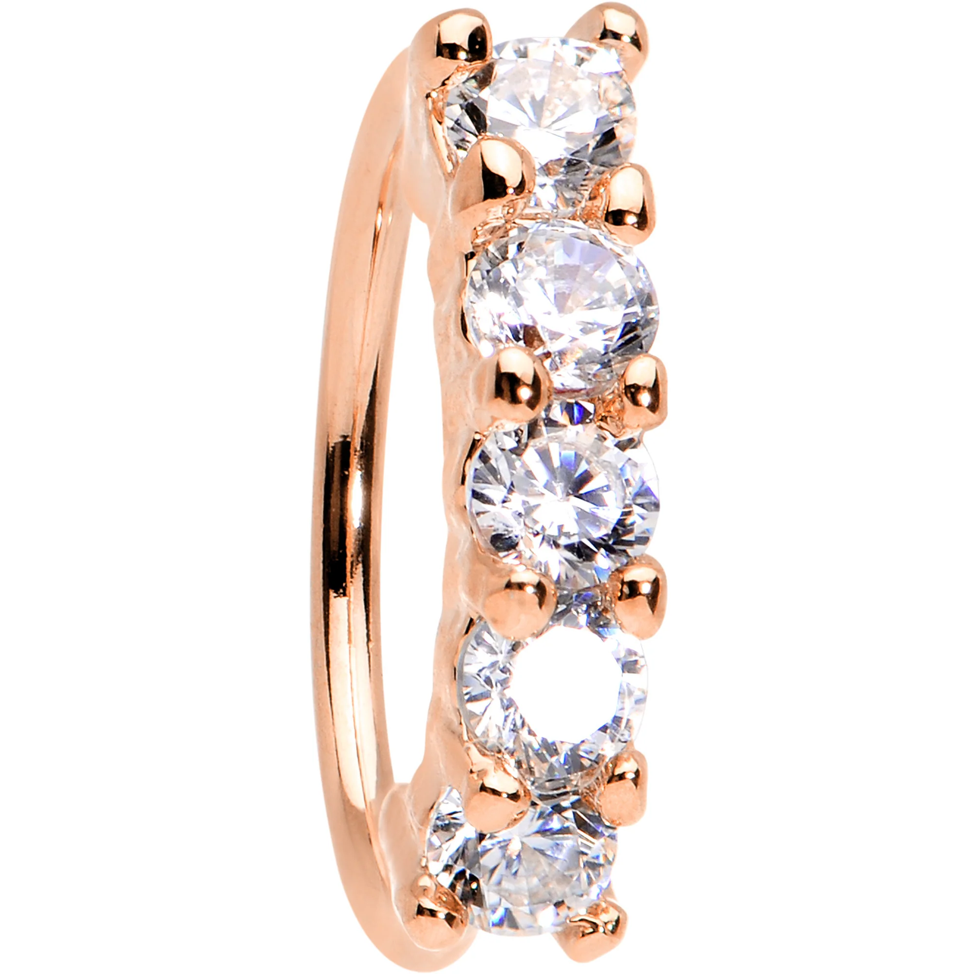 20G 5/16 Clear CZ Rose Gold IP Quintet Seamless Circular Ring - Image 2