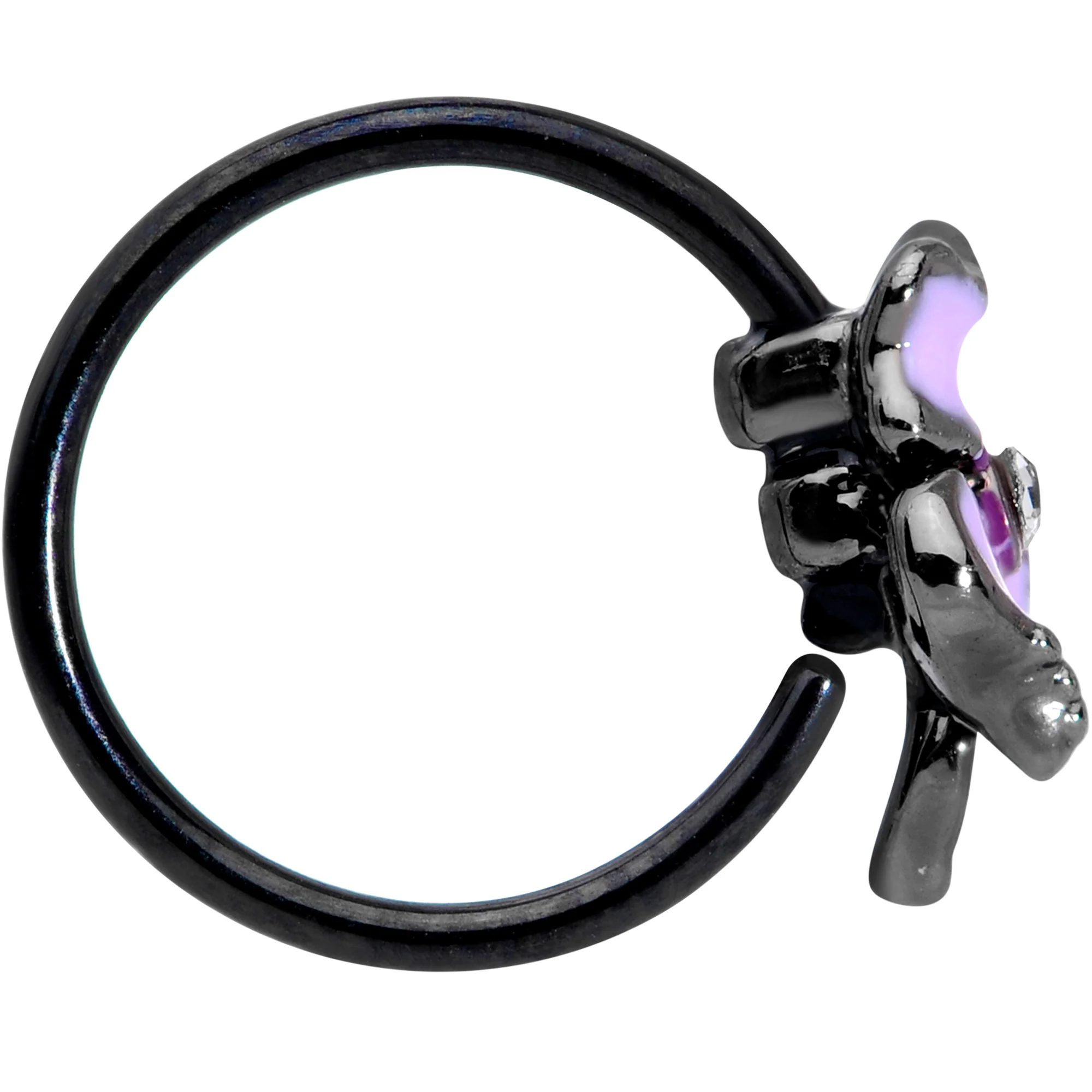 20G 5/16 Clear Gem Black Purple Iris Flower Nose Hoop - Image 3