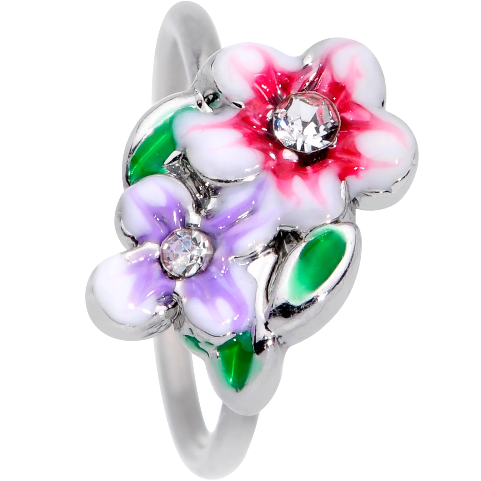20G 5/16 Clear Gem Fanciful Flowers Nose Hoop - Image 2