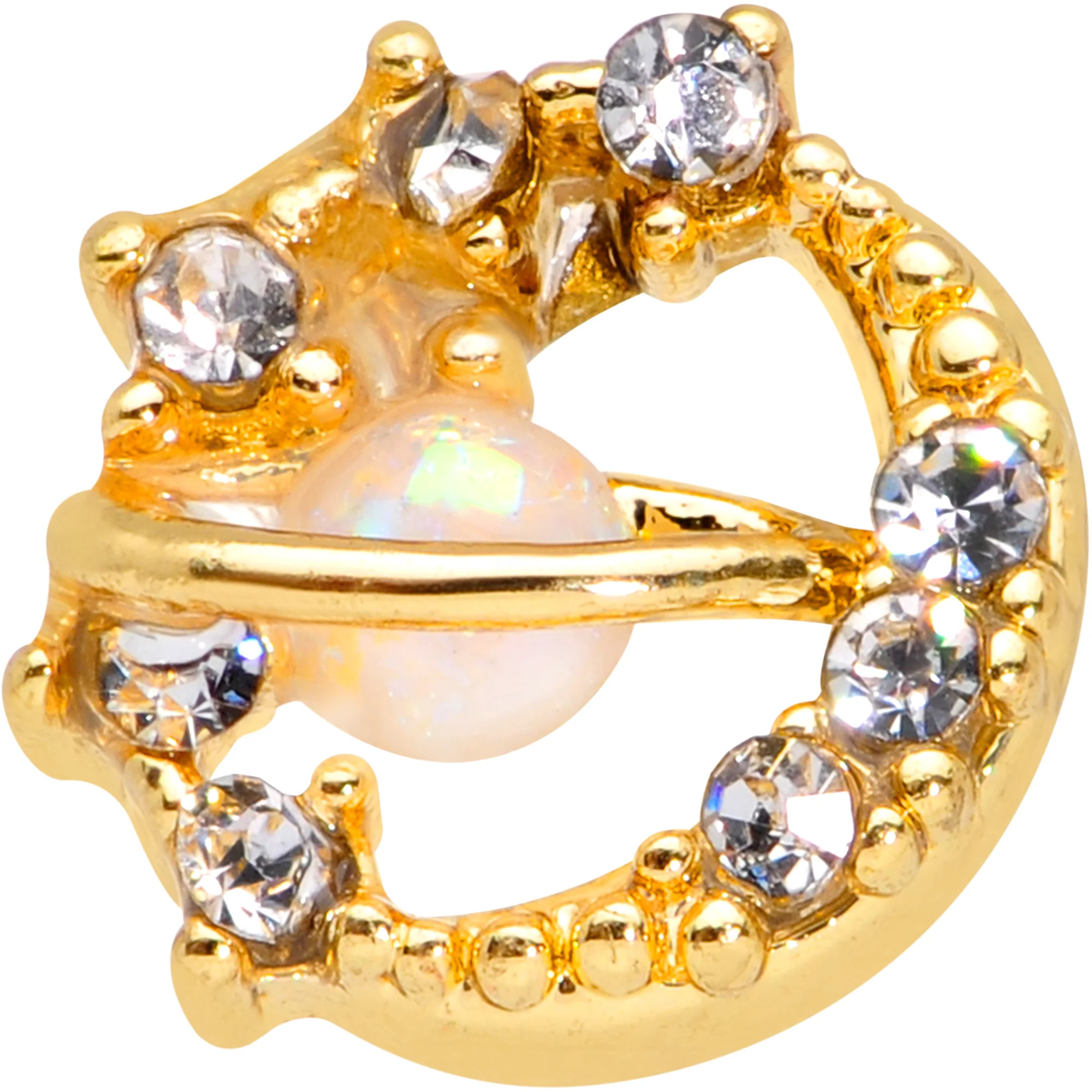 20G 5/16 Clear Gem Gold Tone Saturn Moon Nose Hoop - Image 2