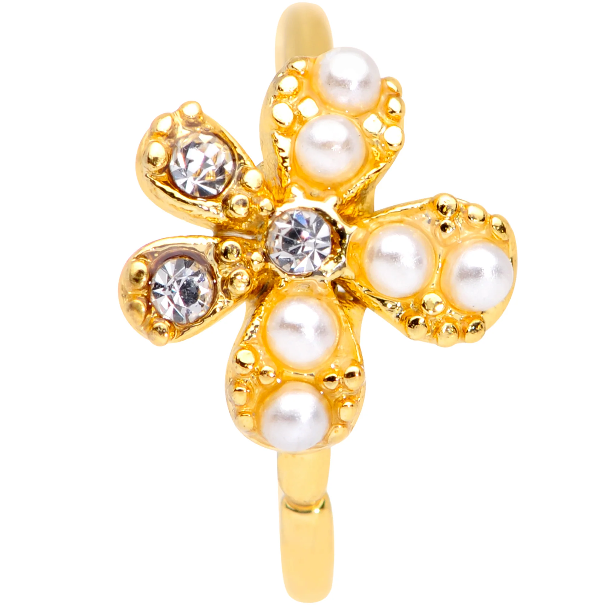 20G 5/16 Clear Gem Gold Tone Stylish Splat Nose Hoop - Image 2