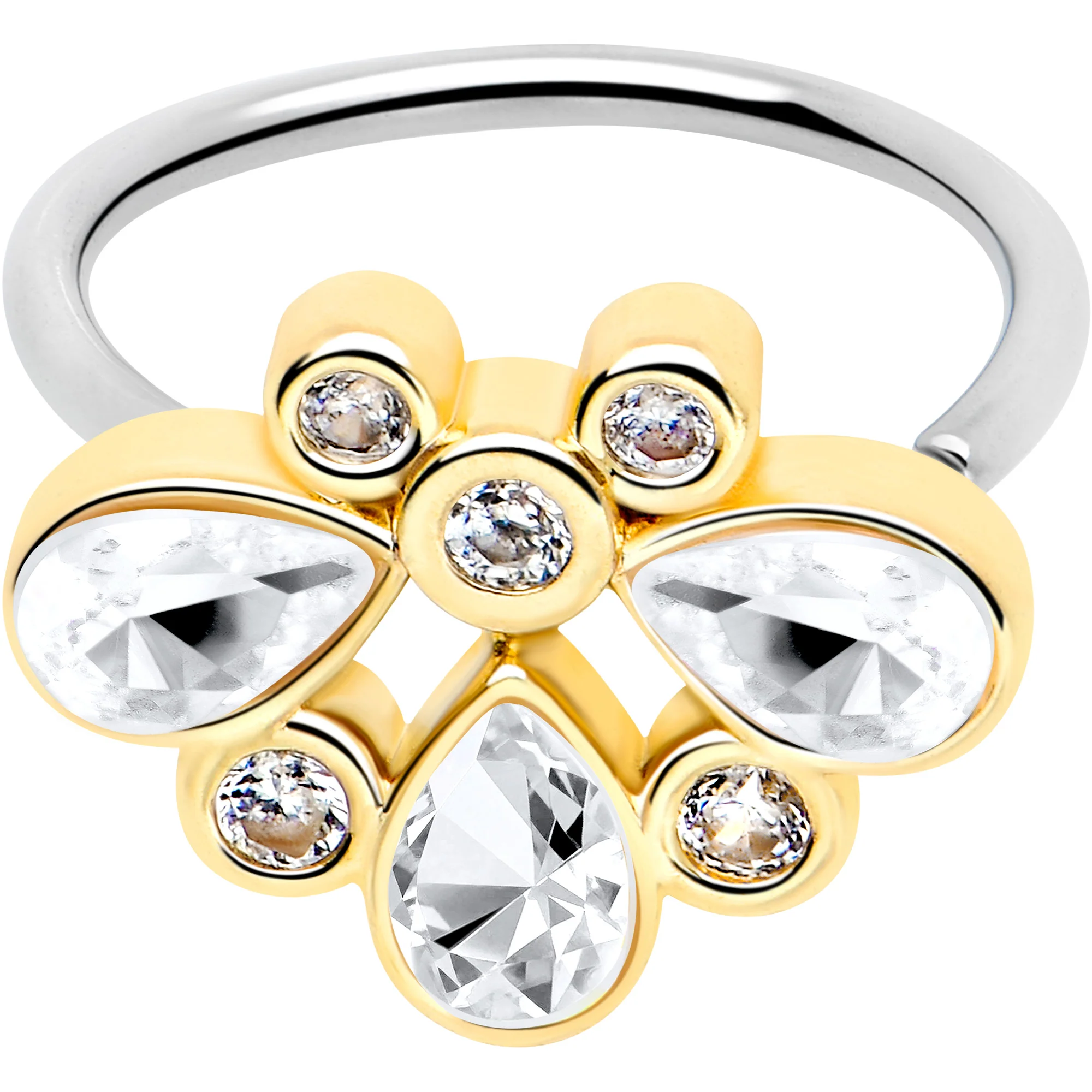 20G 5/16 Clear Gem Golden Crown Deluxe Nose Hoop