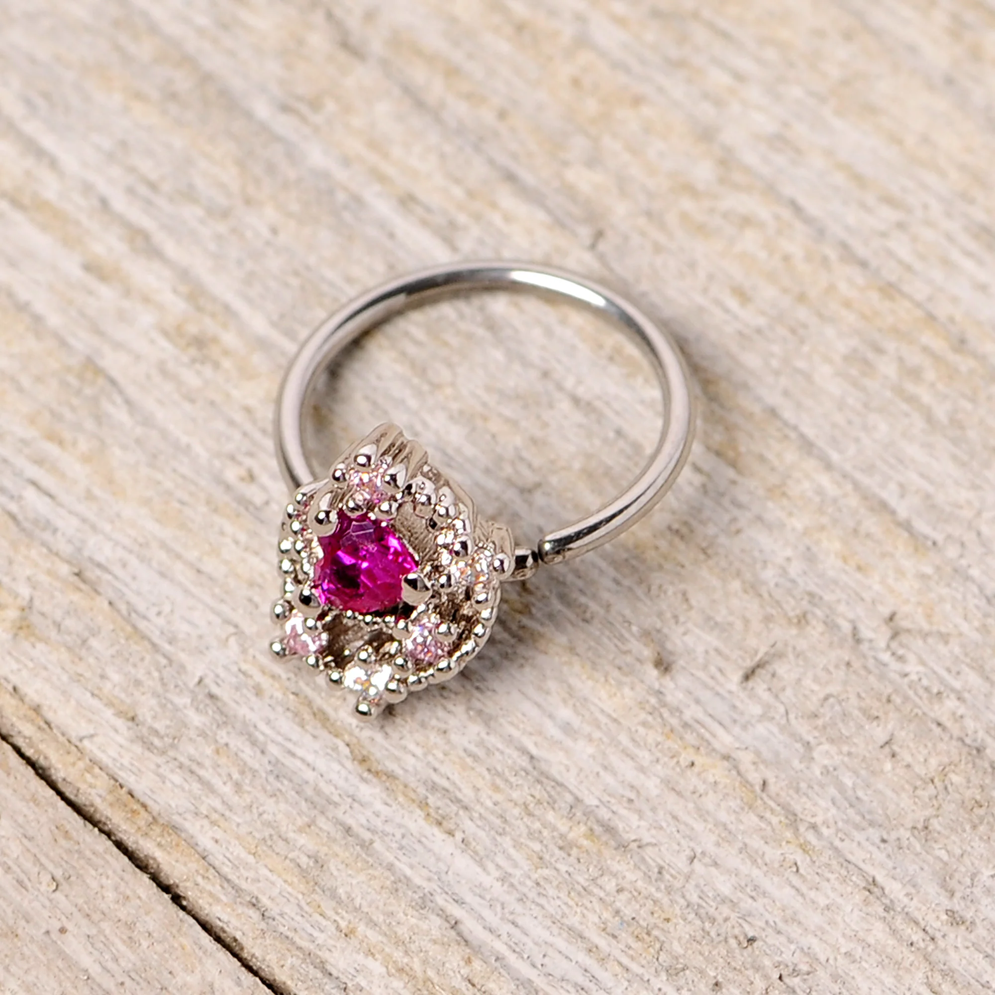 20G 5/16 Clear Pink Gem Crescent Moon Star Nose Hoop - Image 5