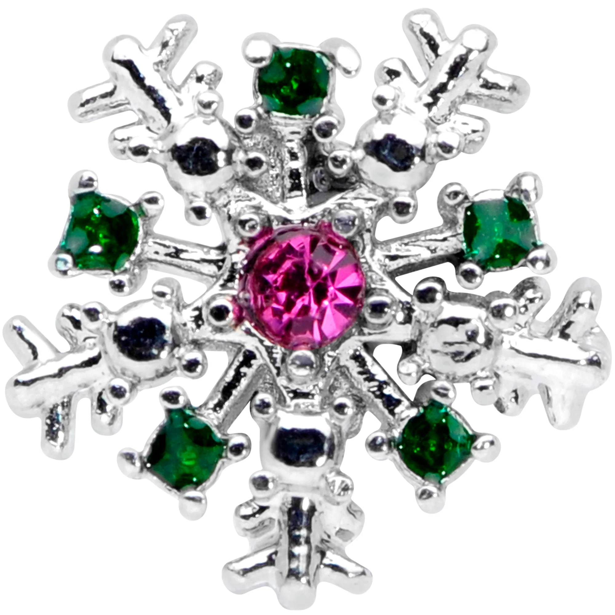 20G 5/16 Clear Pink Green Gem Snowflake Holiday Nose Hoop - Image 2