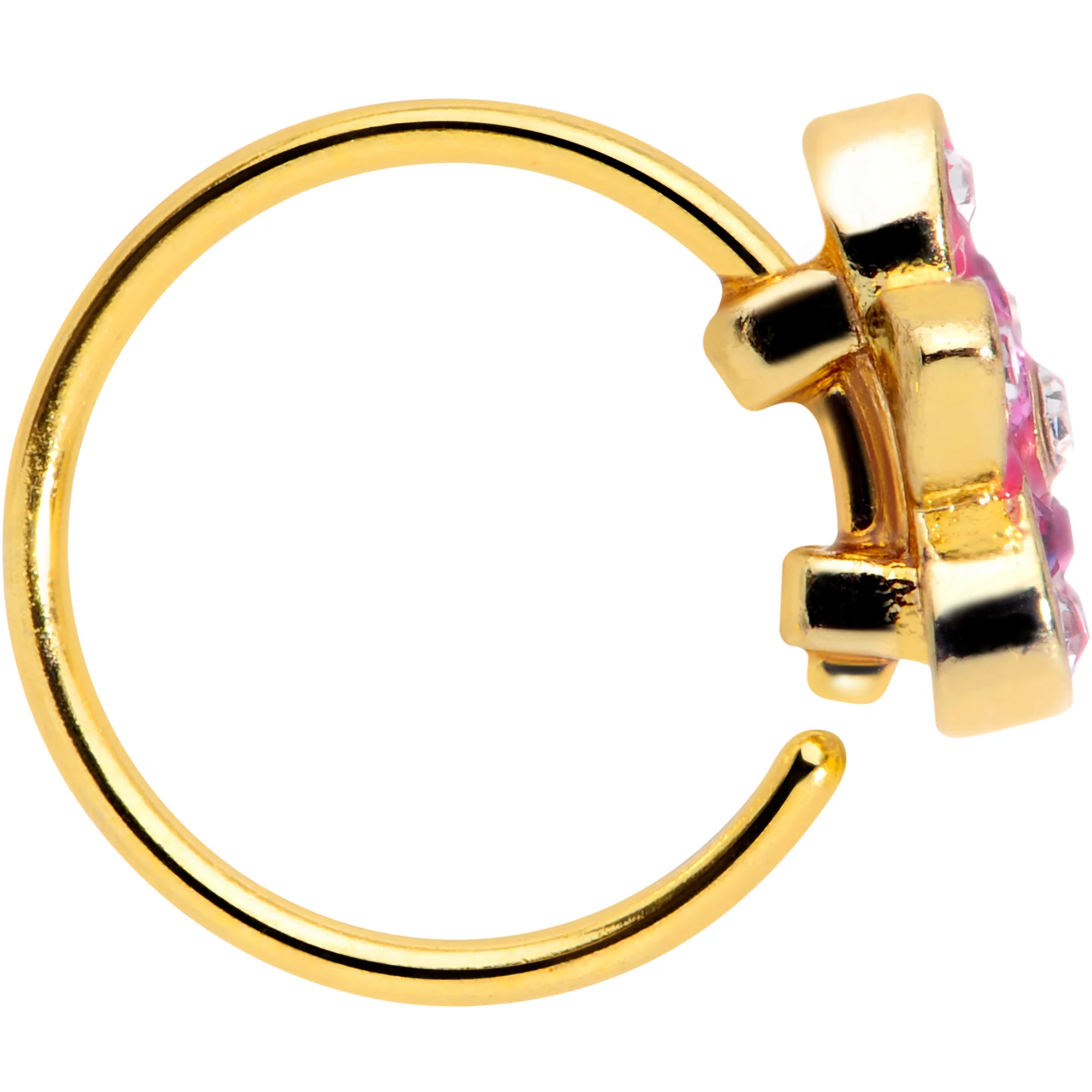 20G 5/16 Clear Purple Gem Gold Tone Fabulous Flower Nose Hoop - Image 2