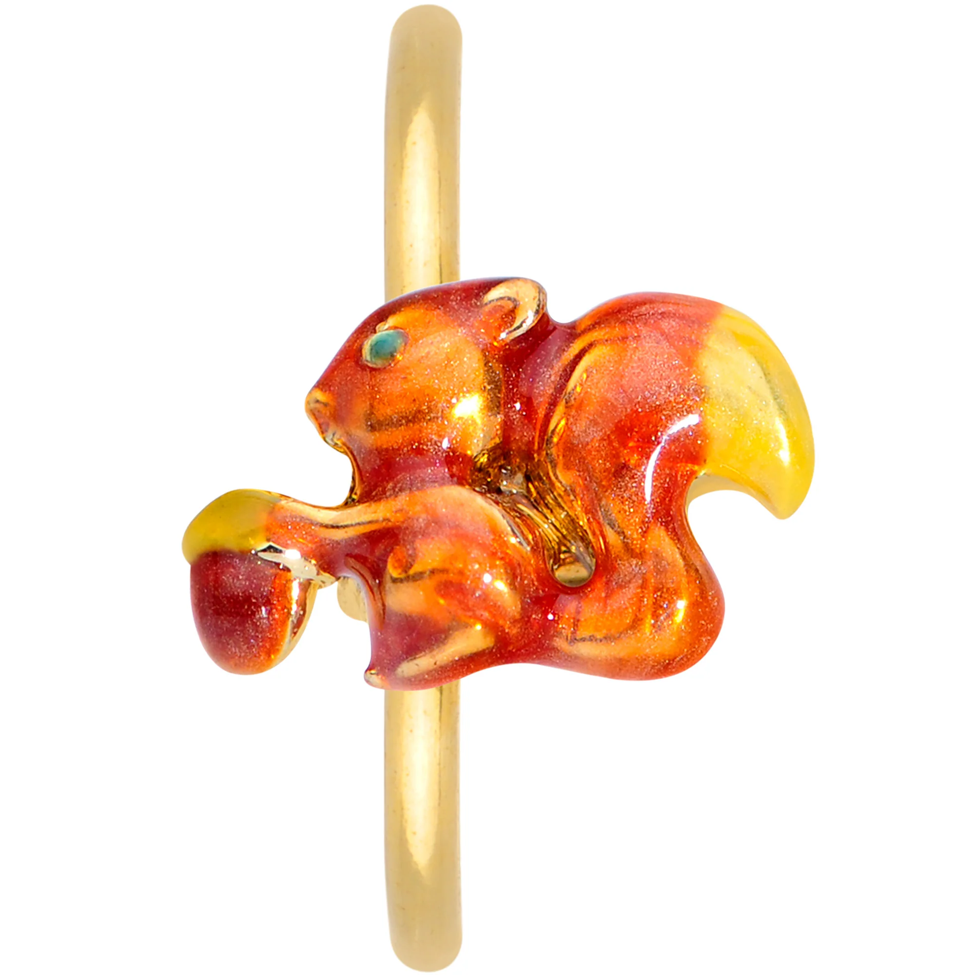 20G 5/16 Gold Tone Happy Squirrel Nose Hoop - Image 2