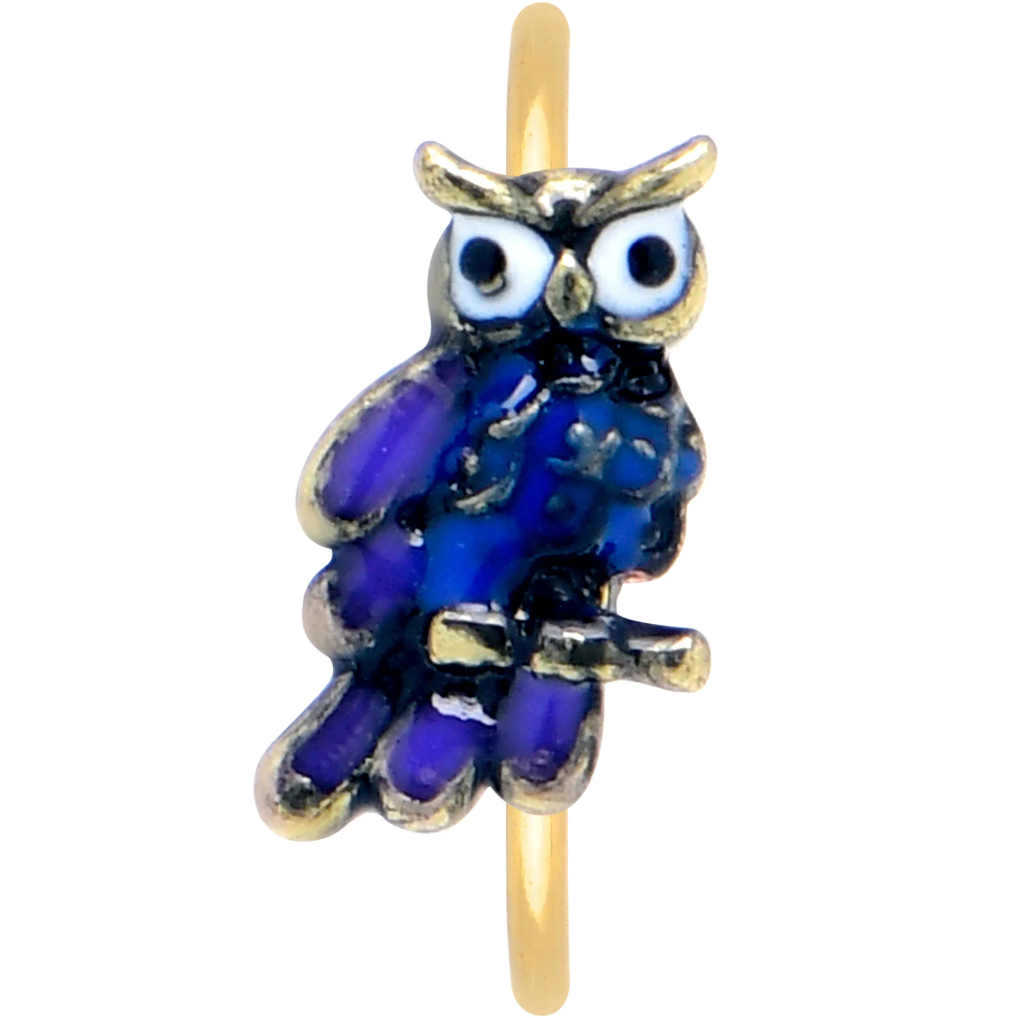 20G 5/16 Gold Tone Regal Owl Blue Nose Hoop - Image 2