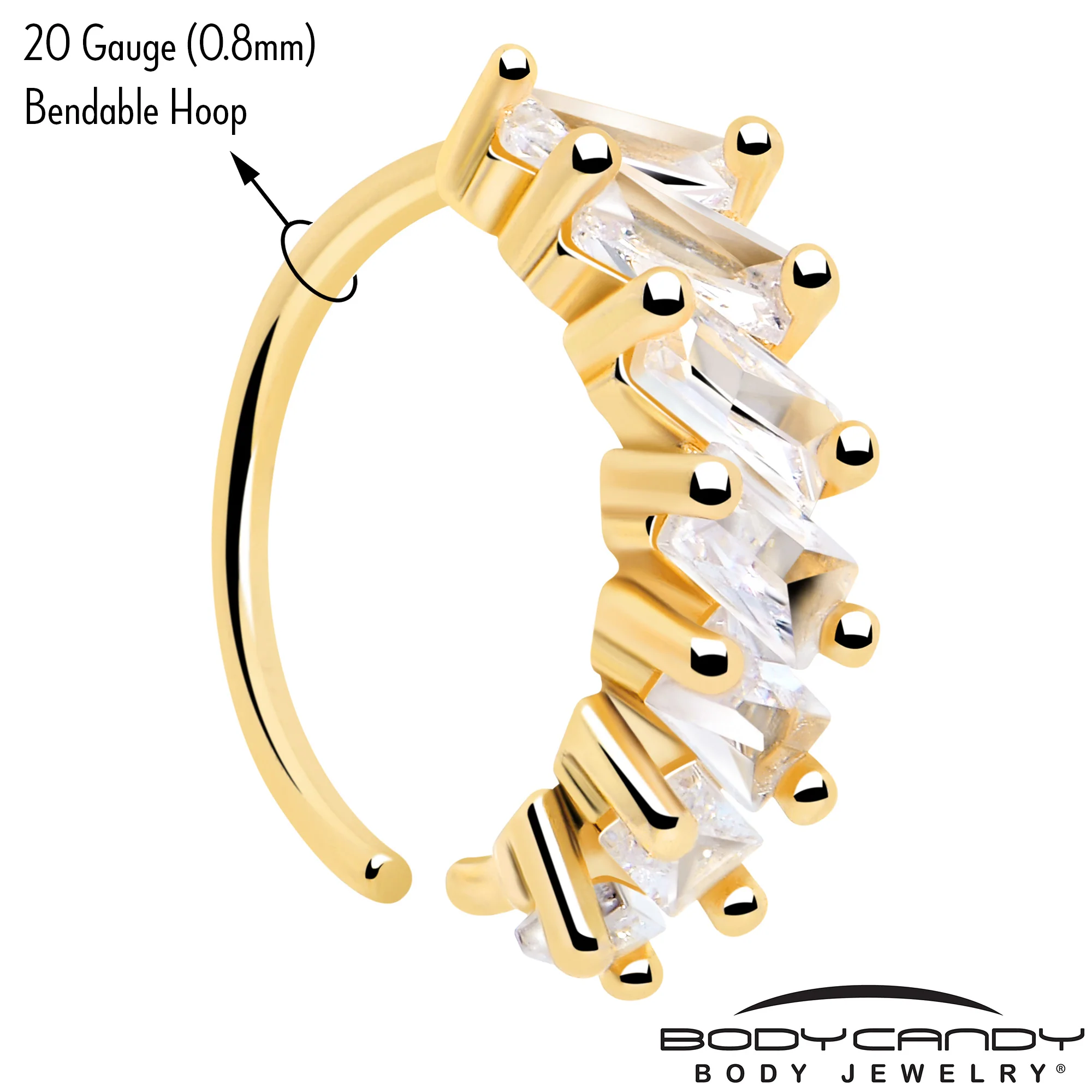 20G 5/16 Gold Toned Princess Cubic Zirconia Bendable Hoop - Image 3