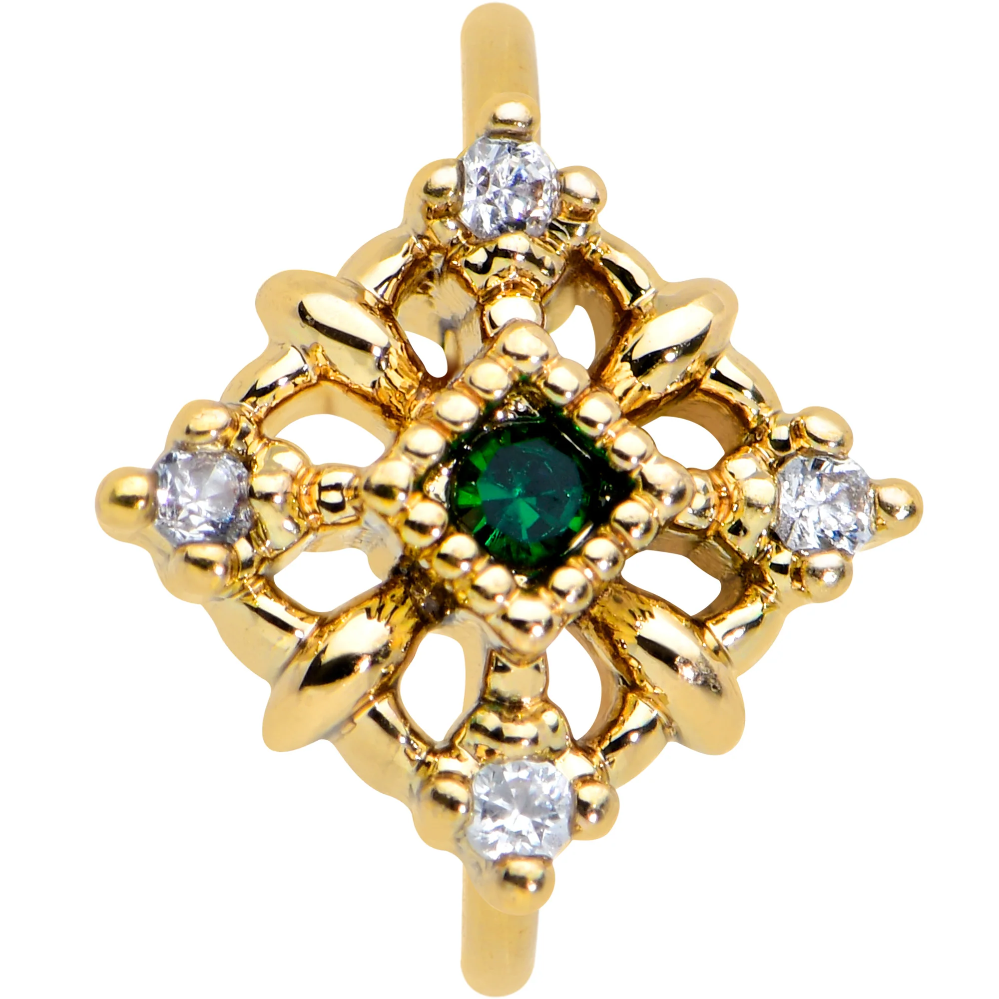 20G 5/16 Green Gem Gold Tone Noble Square Nose Hoop - Image 2
