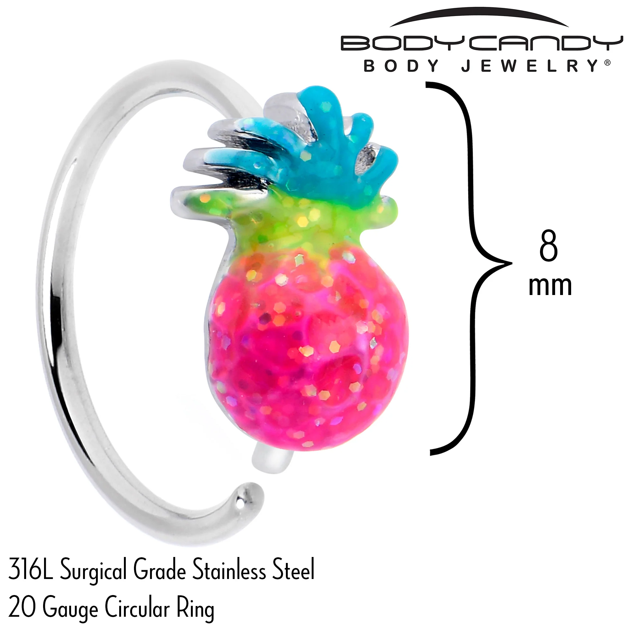 20G 5/16 Hot Tropical Pineapple Nose Hoop - Image 4