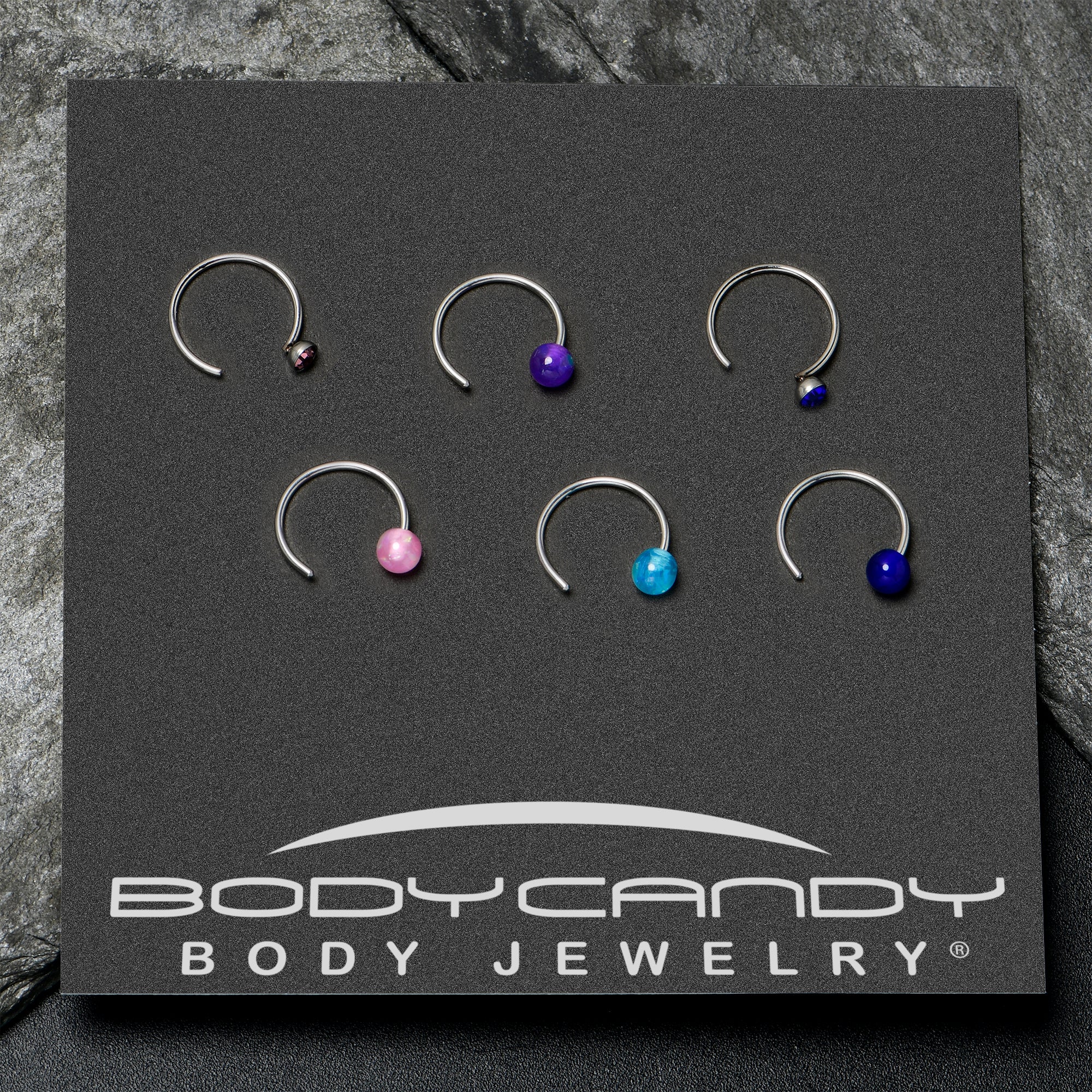 20G 5/16 Nose Hoop Gem Faux Opal Pack Classy Nose Ring Set of 6 - Image 6
