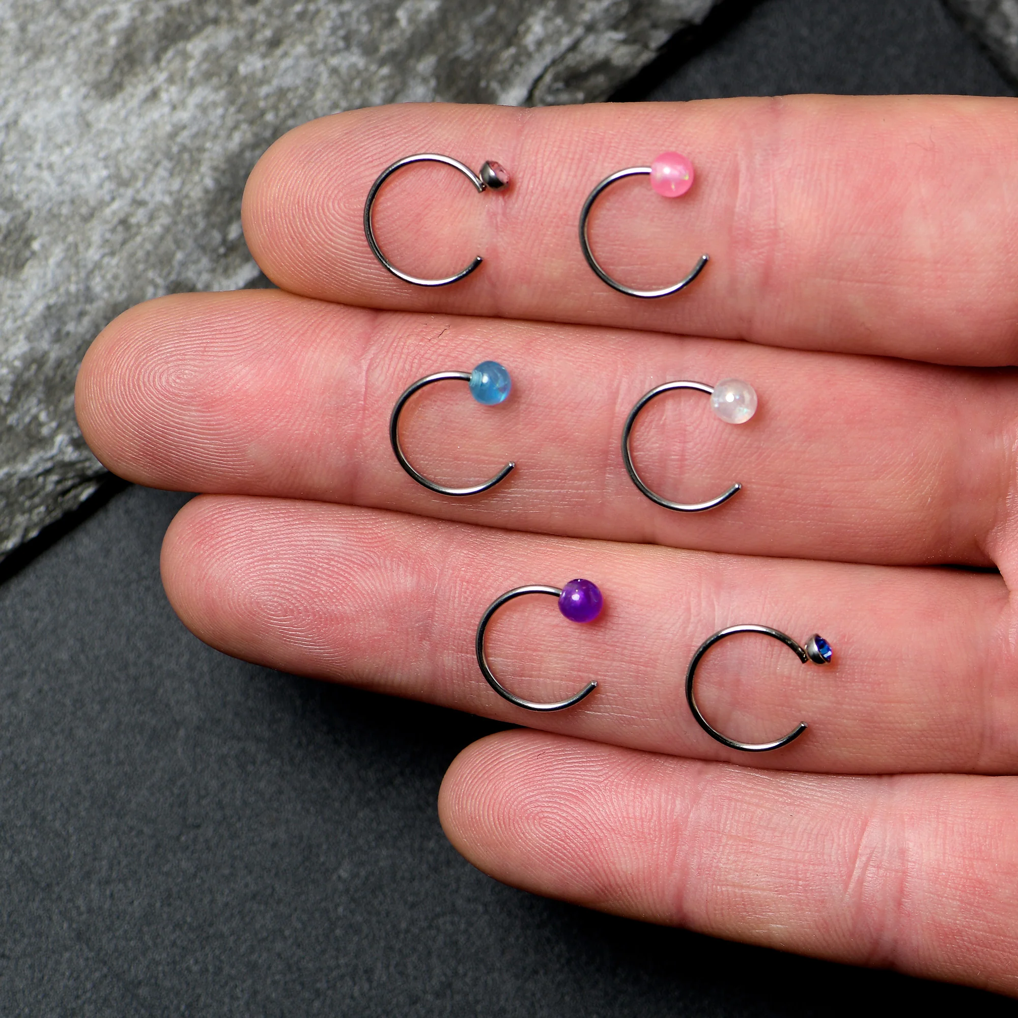 20G 5/16 Nose Hoop Gem Faux Opal Pack Pretty Nose Ring Set of 6 - Image 4
