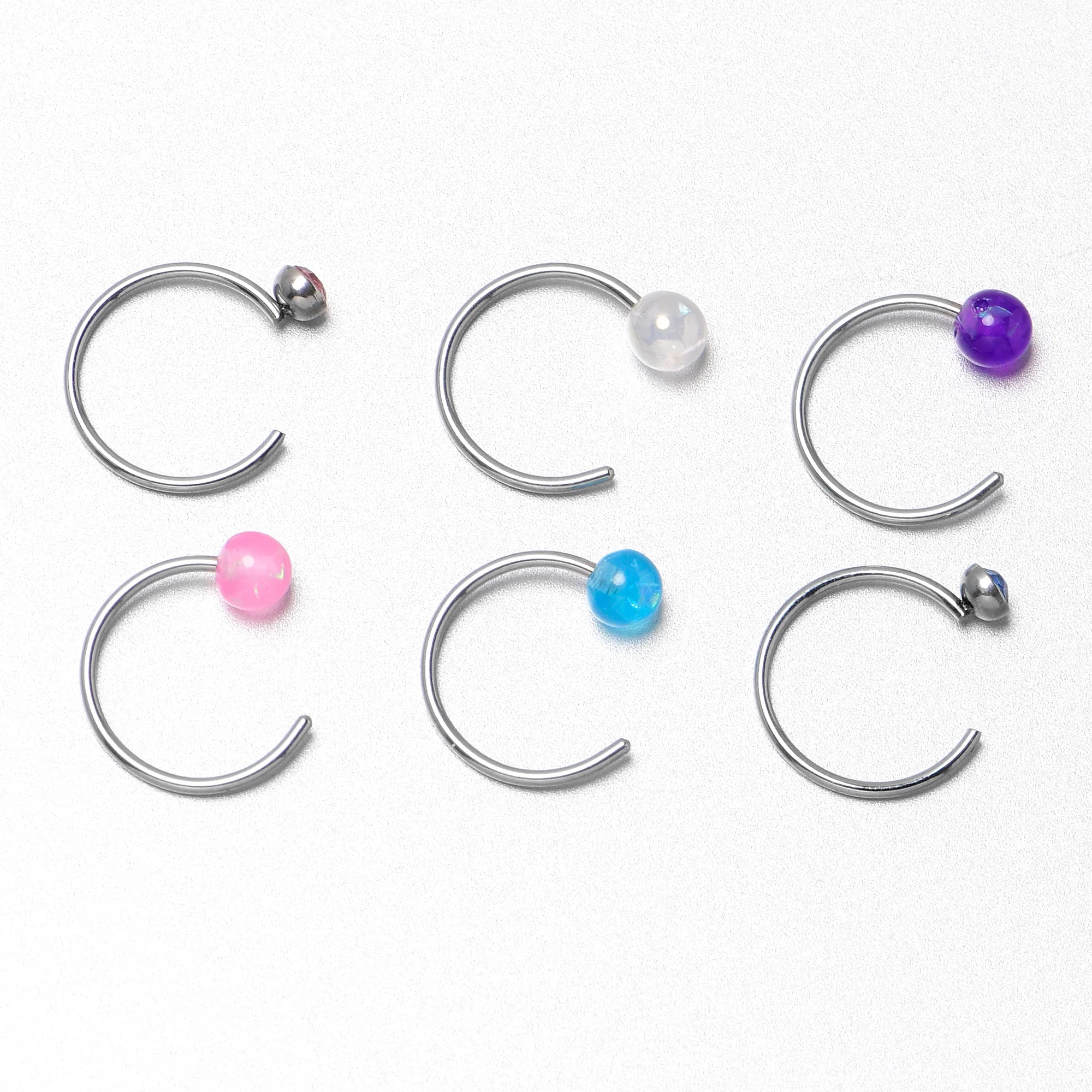 20G 5/16 Nose Hoop Gem Faux Opal Pack Pretty Nose Ring Set of 6 - Image 7