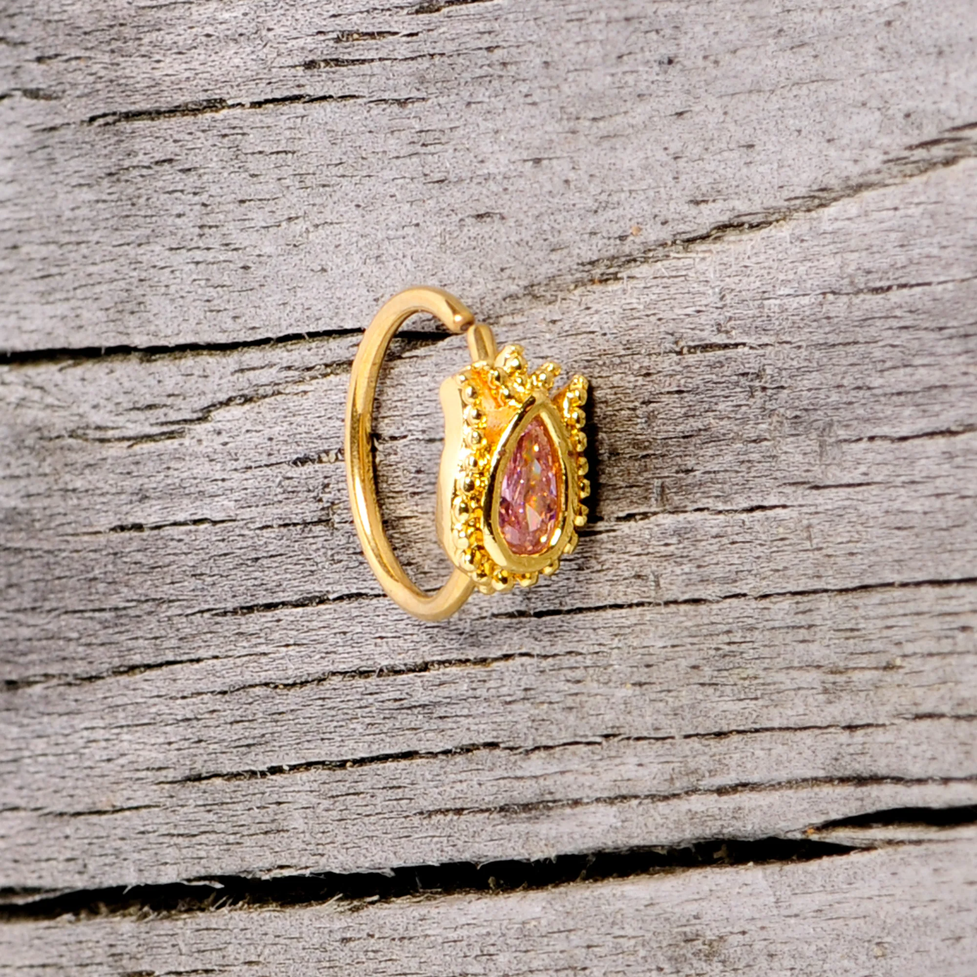 20G 5/16 Pink Gem Gold Tone Tulip Flower Nose Hoop - Image 4
