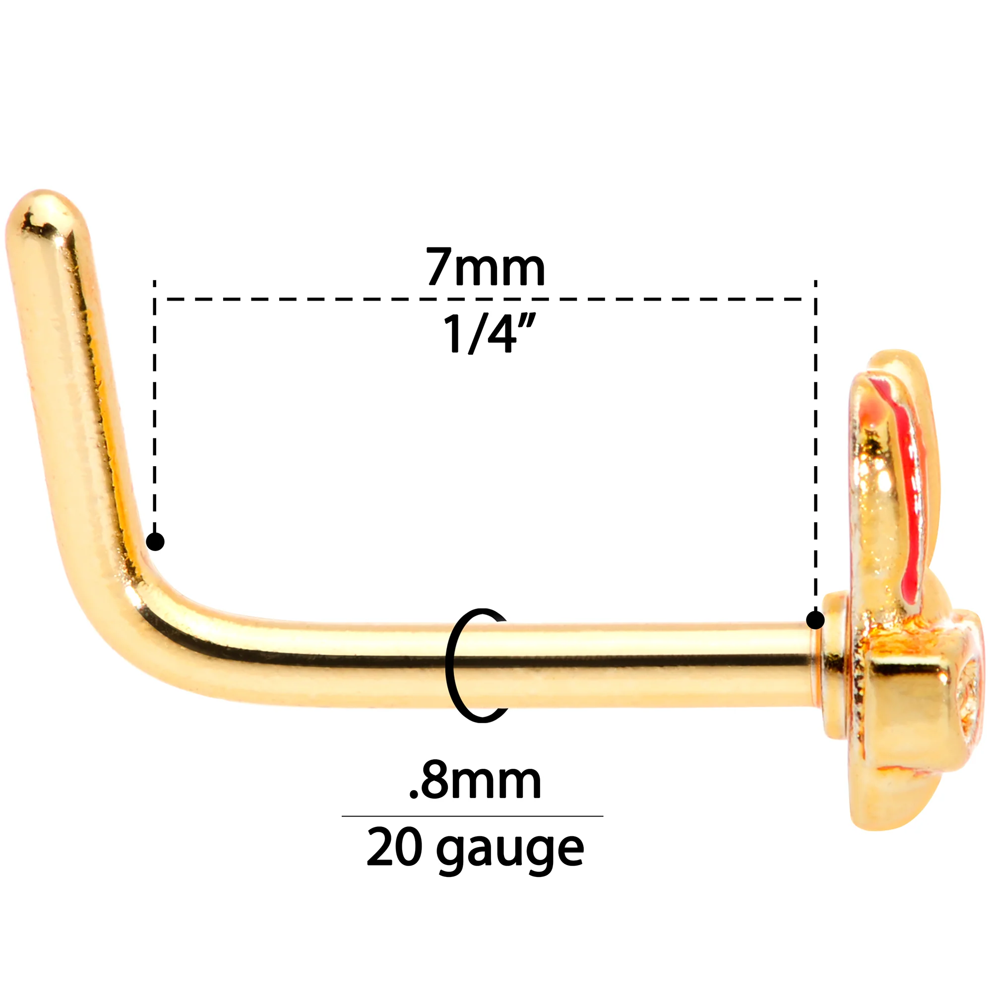 20G 5/16 Pink Gold Tone Nerdy Easter Bunny L Shaped Nose Ring - Image 6