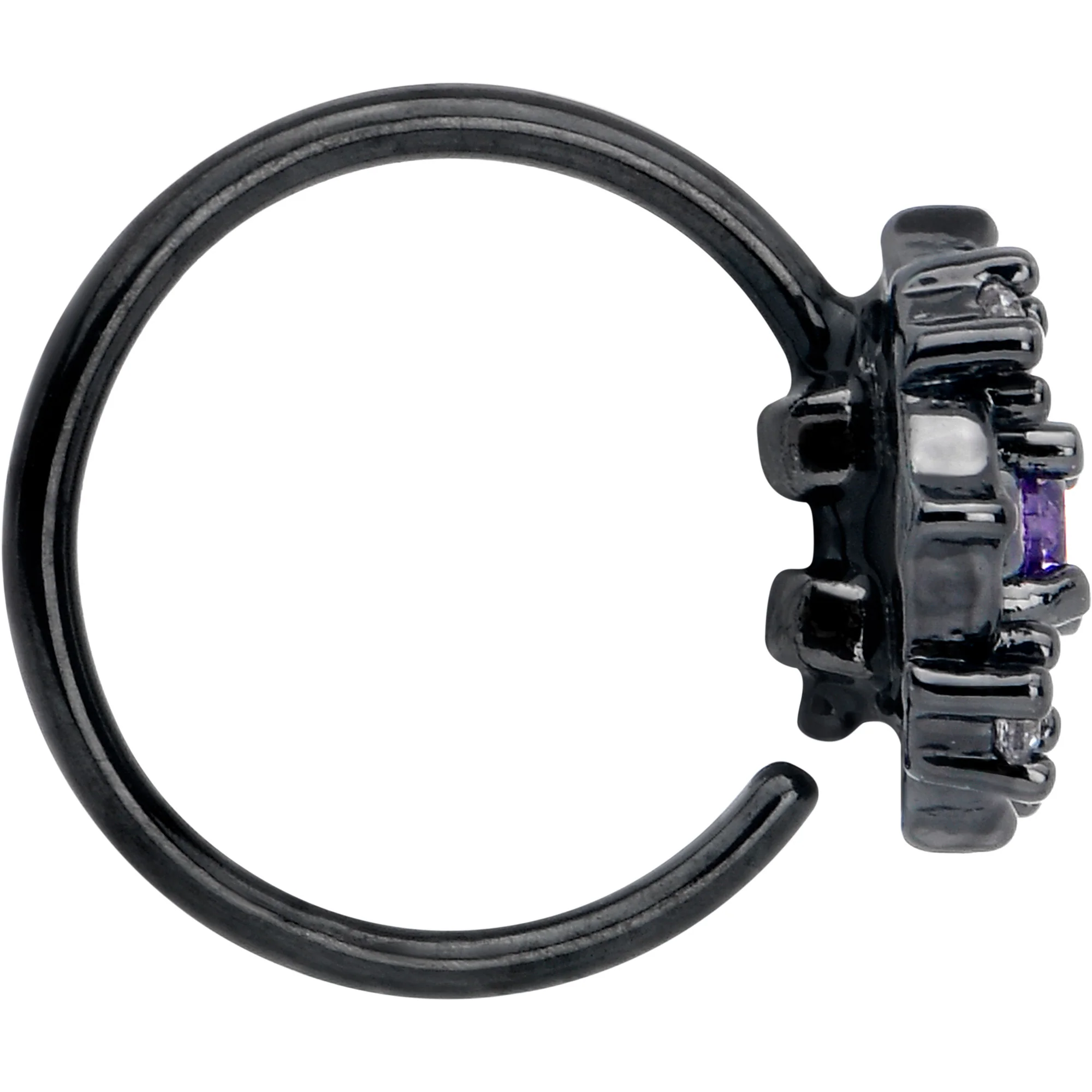20G 5/16 Purple CZ Gem Black Flower Ring Nose Hoop - Image 4